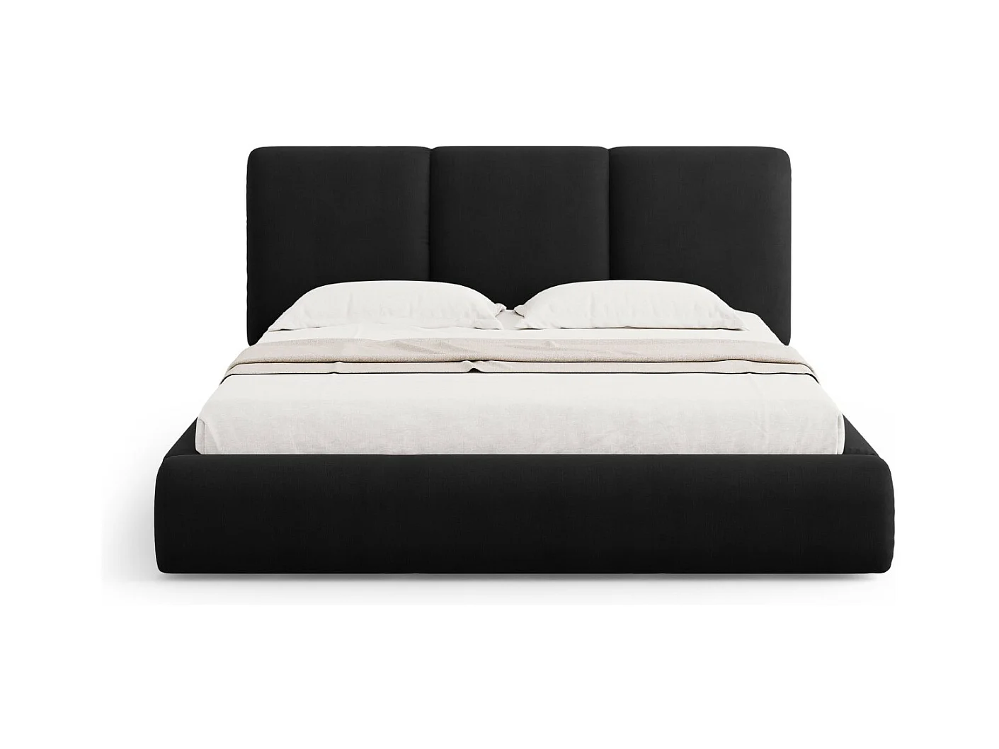 Cosmopolitan Design - Lit coffre avec tête de lit "Nicolas" 200x200cm en chenille noir - 220x220x100cm