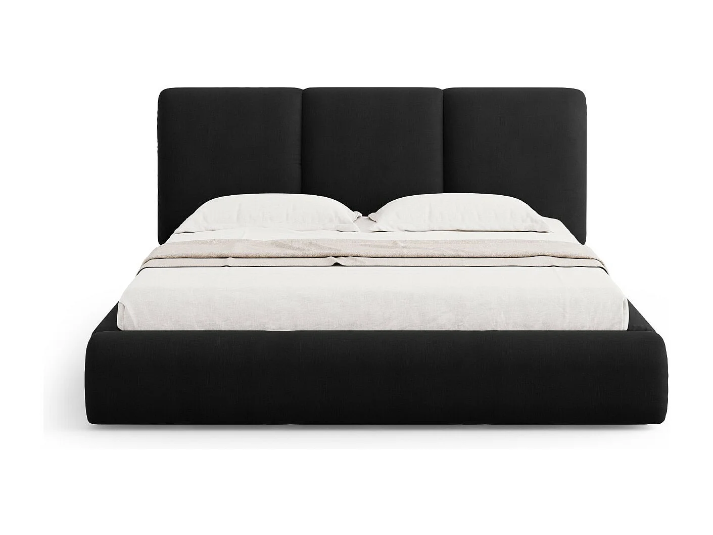 Cosmopolitan Design - Lit coffre avec tête de lit "Nicolas" 200x200cm en chenille noir - 220x220x100cm