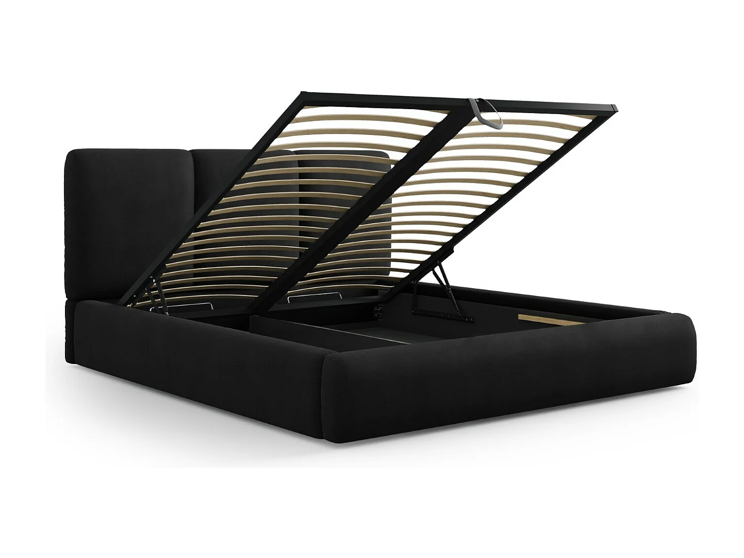 Cosmopolitan Design - Lit coffre avec tête de lit "Nicolas" 200x200cm en chenille noir - 220x220x100cm