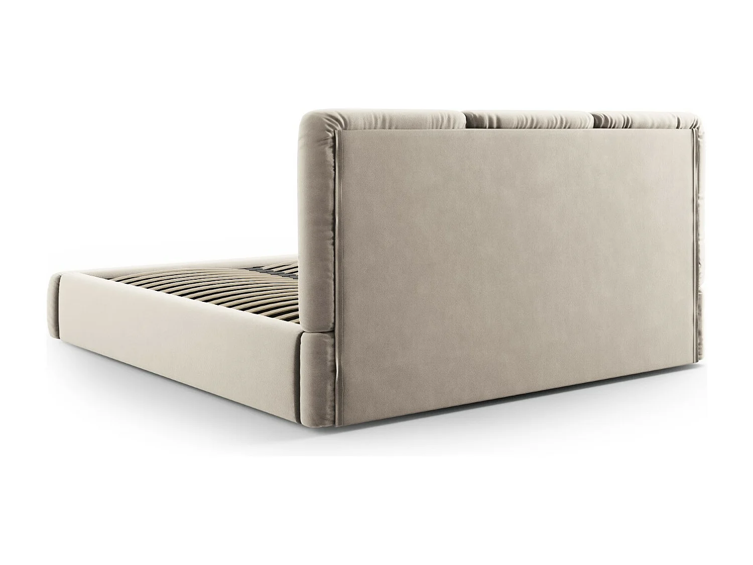 Cosmopolitan Design - Opbergbed met hoofdeinde "Nicolas" 180x200cm, Flueel, Lichtbeige - 220x200x100cm