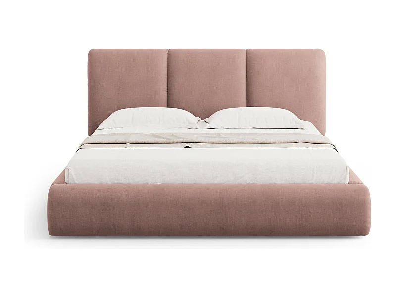 Cosmopolitan Design - Bett mit Bettkasten und Kopfteil "Nicolas" 200x200cm aus Chenille-Stoff rosa - 220x220x100cm