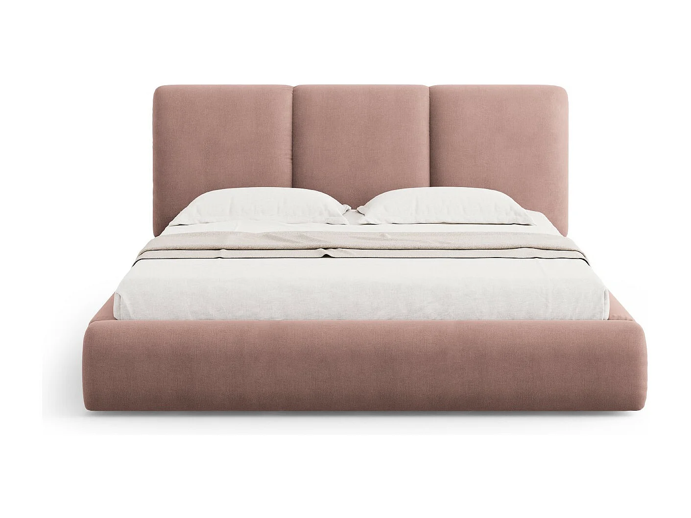 Cosmopolitan Design - Bett mit Bettkasten und Kopfteil "Nicolas" 200x200cm aus Chenille-Stoff rosa - 220x220x100cm