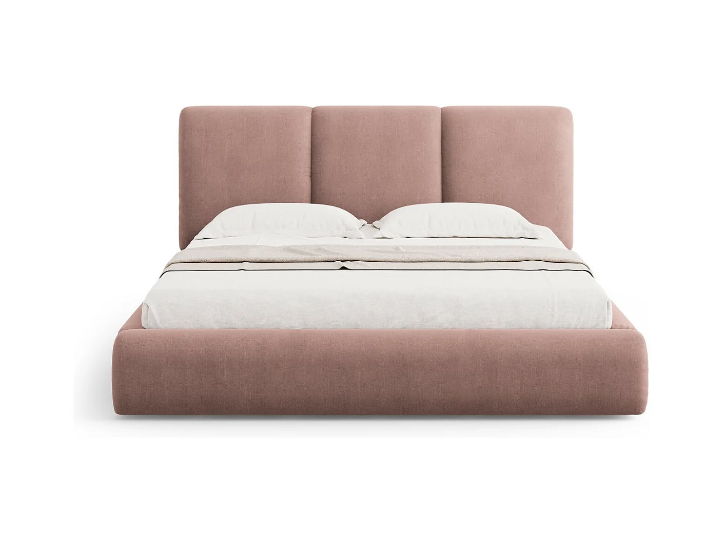 Cosmopolitan Design - Lit coffre avec tête de lit "Nicolas" 200x200cm en chenille rose - 220x220x100cm
