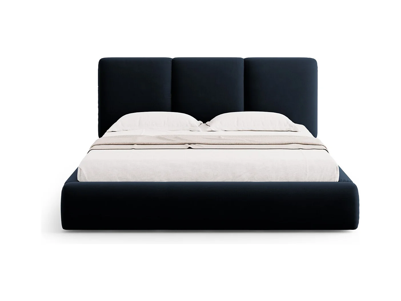 Cosmopolitan Design - Lit coffre avec tête de lit "Nicolas" 140x200cm en velours bleu foncé - 220x160x100cm