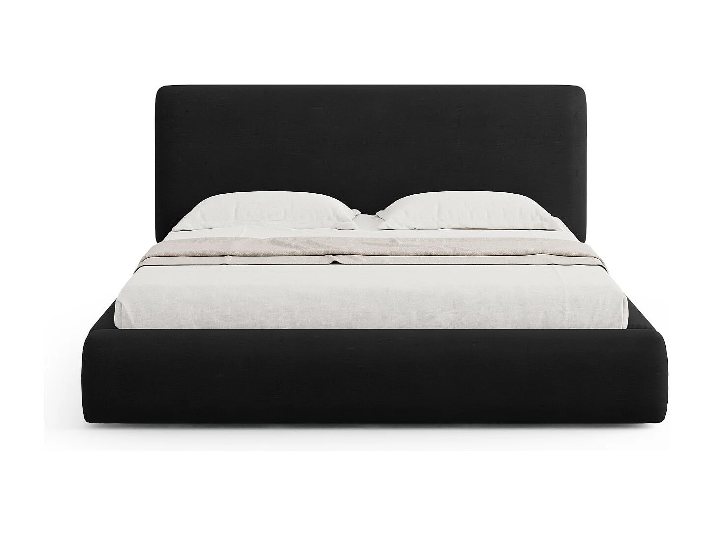 Cosmopolitan Design - Opbergbed met hoofdeinde "Colonel" 180x200cm, Chenille, Zwart - 220x200x100cm