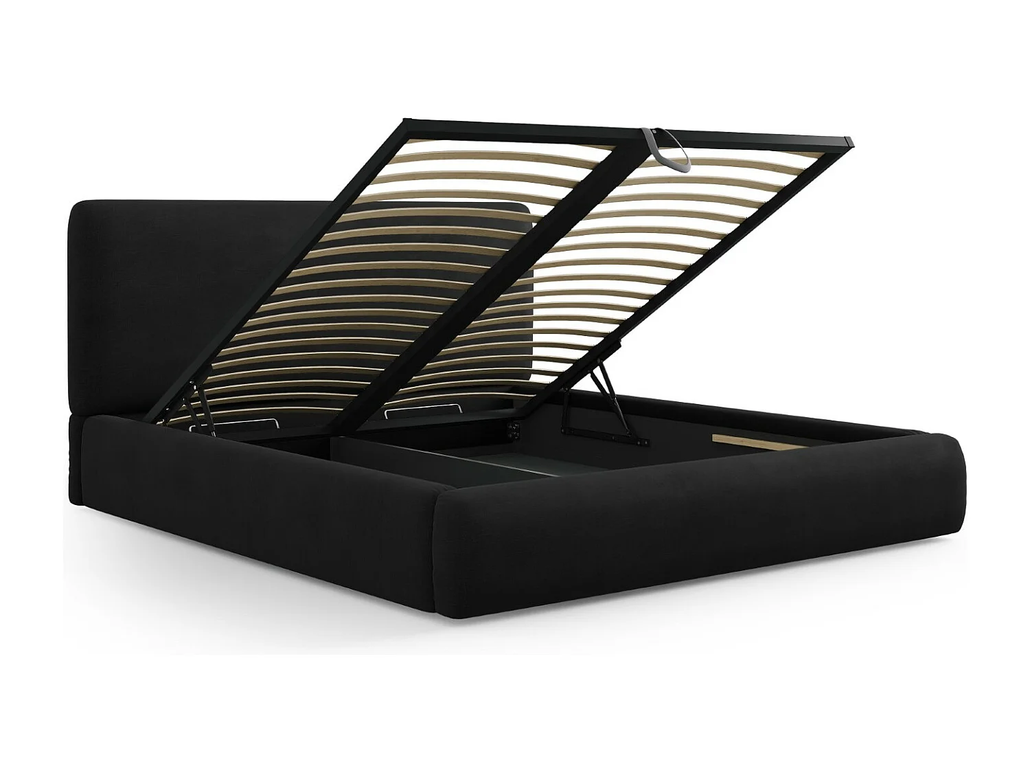 Cosmopolitan Design - Bett mit Bettkasten und Kopfteil "Colonel" 180x200cm aus Chenille-Stoff schwarz - 220x200x100cm