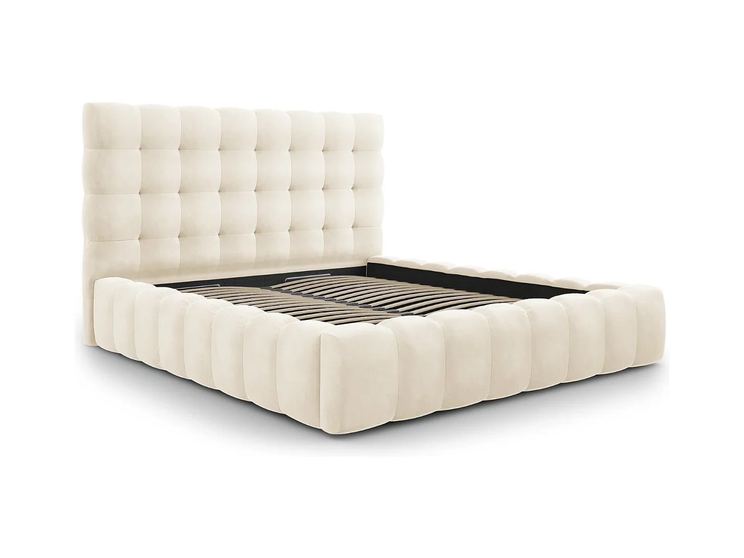 Cosmopolitan Design - Cama con cabecero y baúl "Bali" 140x200cm de terciopelo beige claro - 230x165x125cm