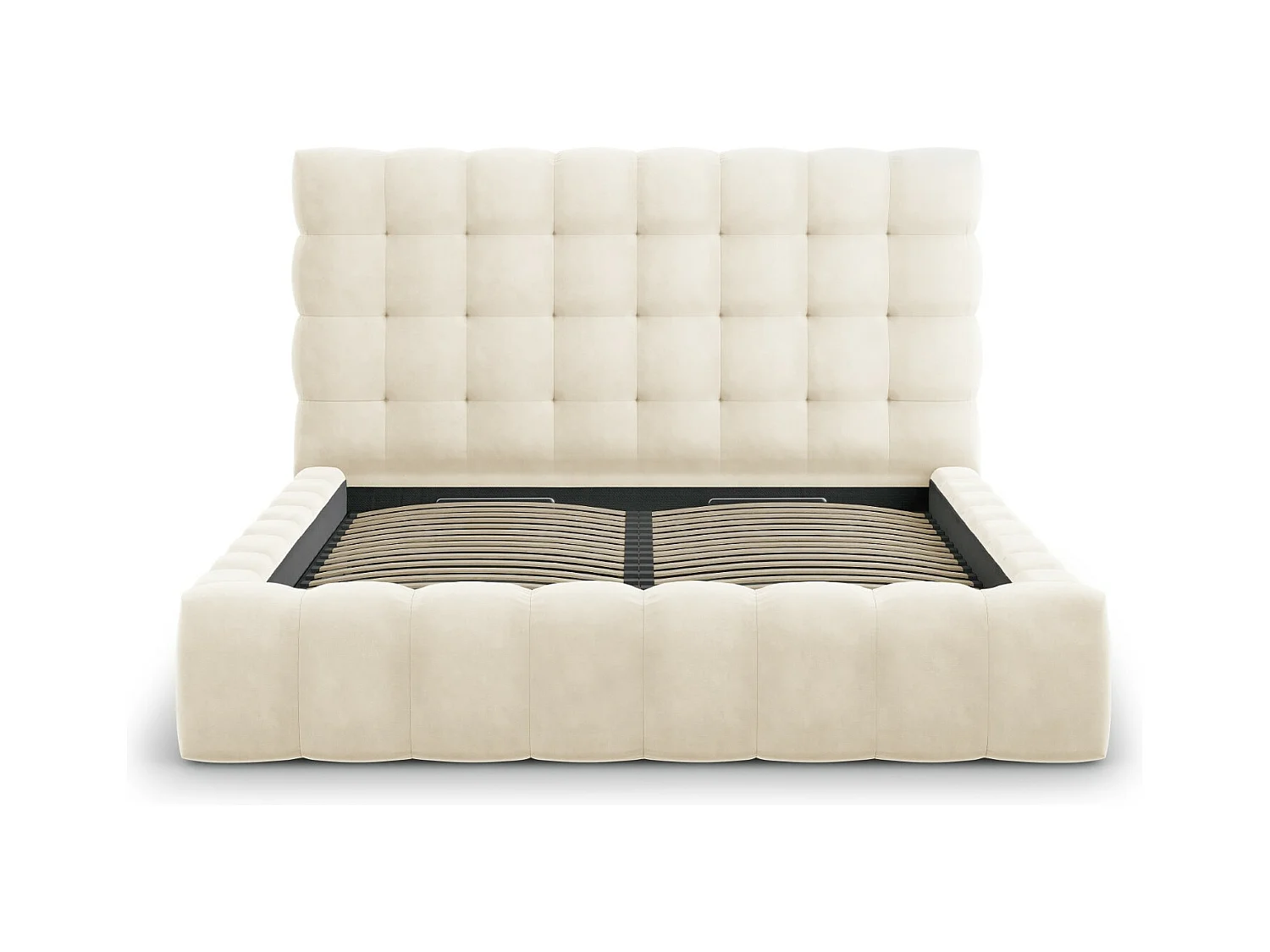 Cosmopolitan Design - Cama con cabecero y baúl "Bali" 140x200cm de terciopelo beige claro - 230x165x125cm