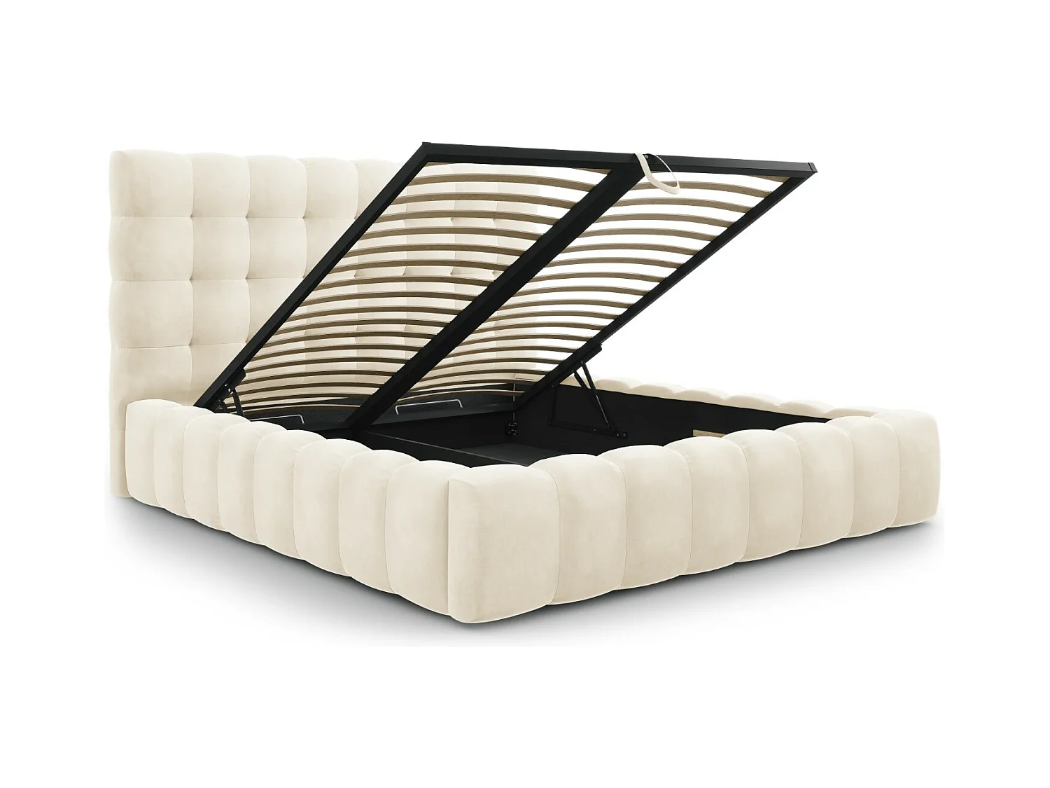 Cosmopolitan Design - Cama con cabecero y baúl "Bali" 140x200cm de terciopelo beige claro - 230x165x125cm