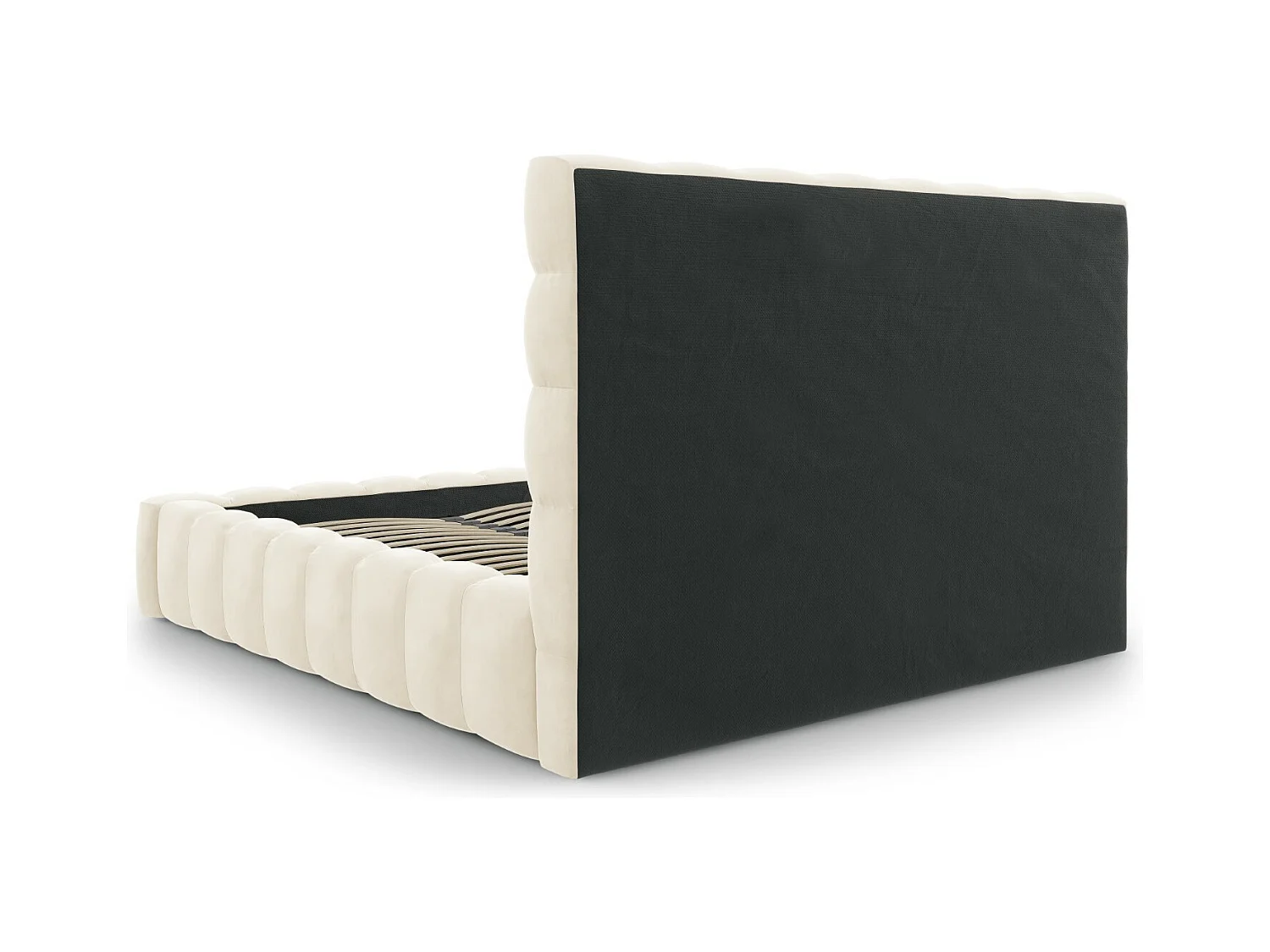 Cosmopolitan Design - Cama con cabecero y baúl "Bali" 140x200cm de terciopelo beige claro - 230x165x125cm