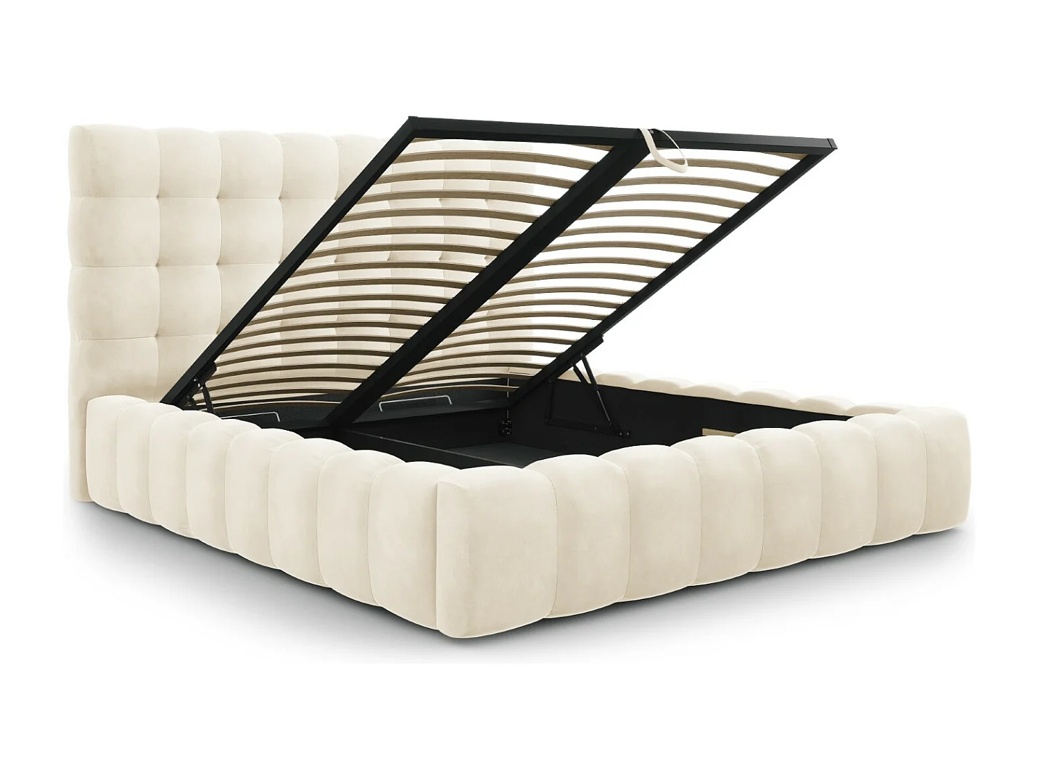 Cosmopolitan Design - Opbergbed met hoofdeinde "Bali" 140x200cm, Flueel, Lichtbeige - 230x165x125cm