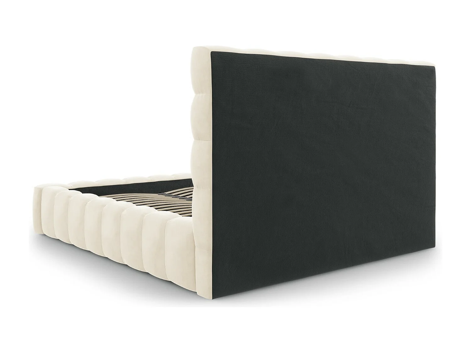 Cosmopolitan Design - Opbergbed met hoofdeinde "Bali" 140x200cm, Flueel, Lichtbeige - 230x165x125cm