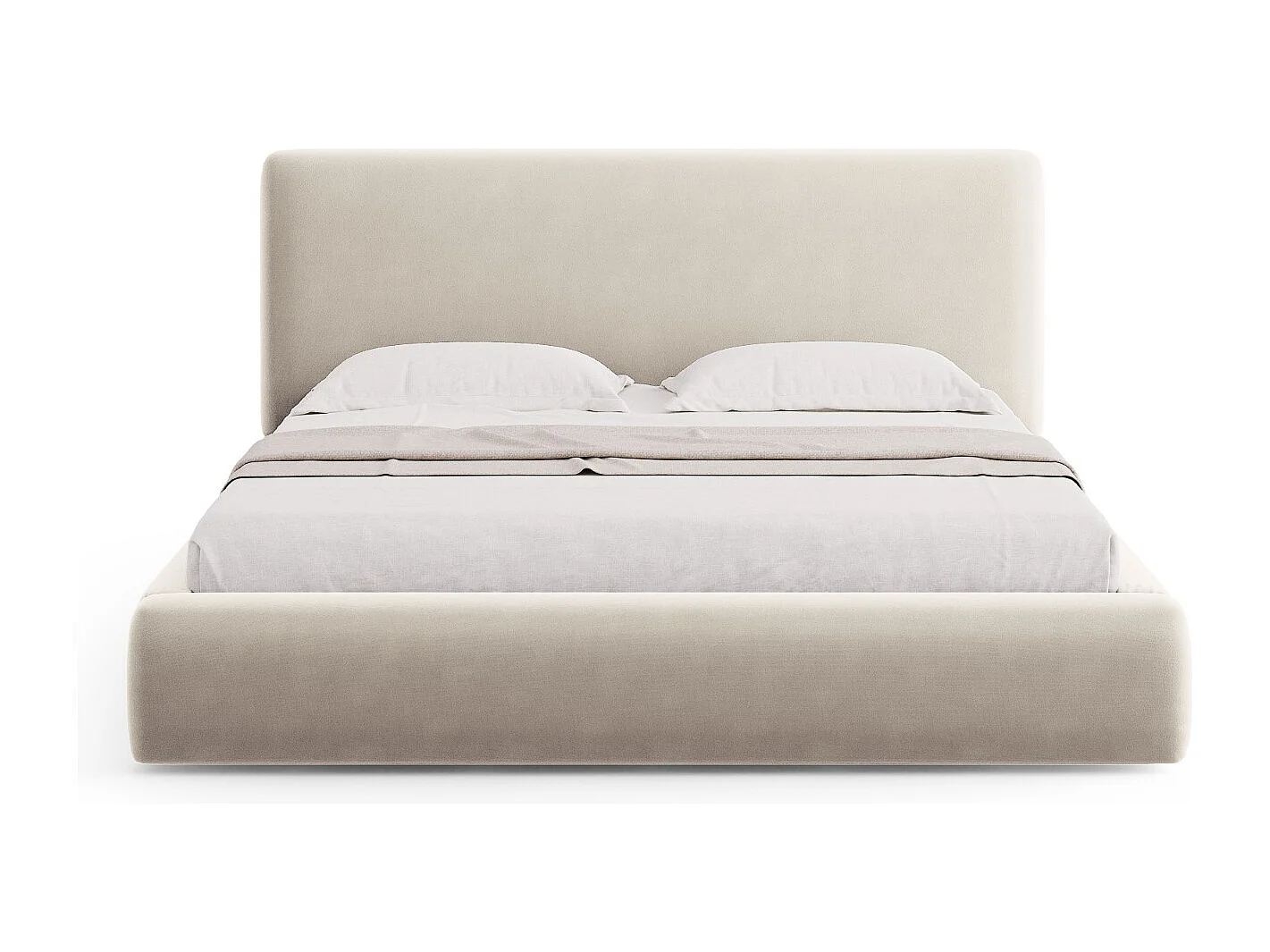 Cosmopolitan Design - Cama con cabecero y baúl "Colonel" 200x200cm de terciopelo beige claro - 220x220x100cm