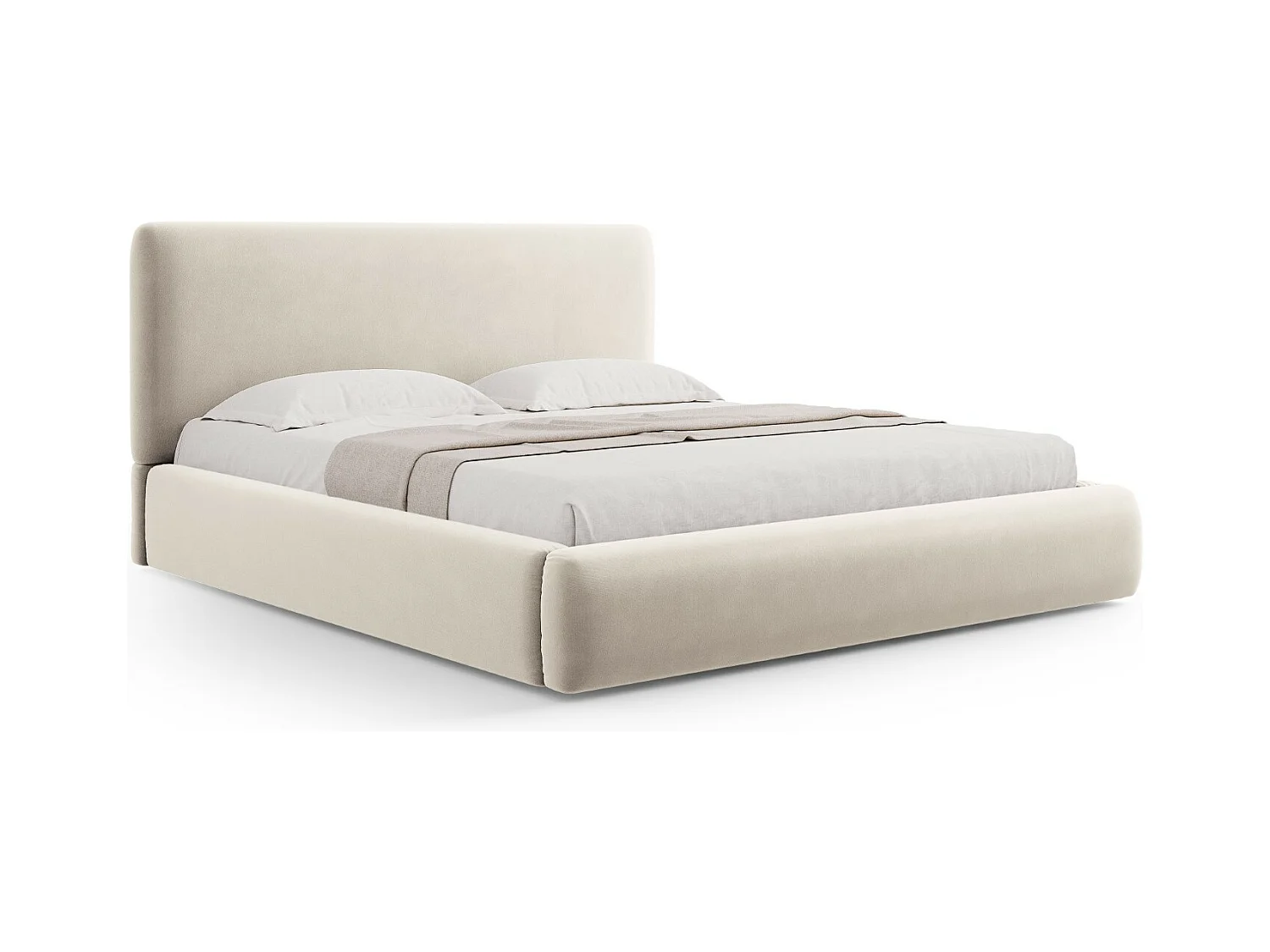 Cosmopolitan Design - Lit coffre avec tête de lit "Colonel" 200x200cm en velours beige clair - 220x220x100cm