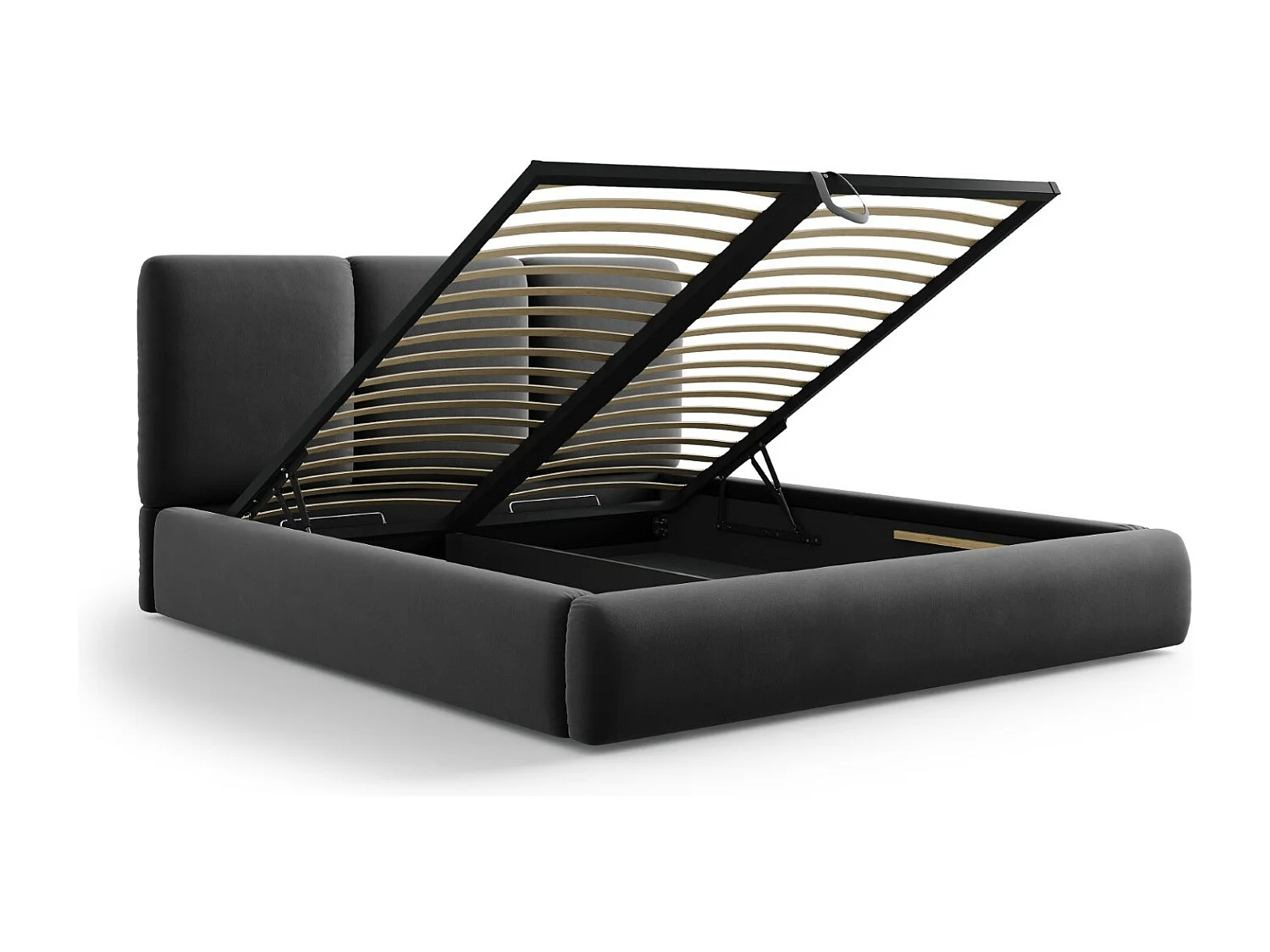 Cosmopolitan Design - Bett mit Bettkasten und Kopfteil "Nicolas" 140x200cm aus Samt dunkelgrau - 220x160x100cm