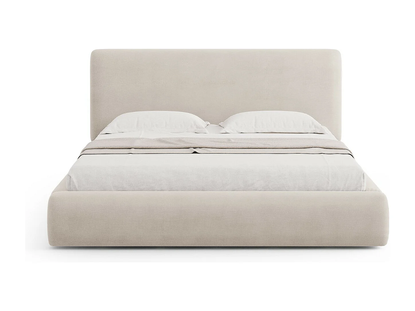 Cosmopolitan Design - Lit coffre avec tête de lit "Colonel" 200x200cm en chenille beige - 220x220x100cm