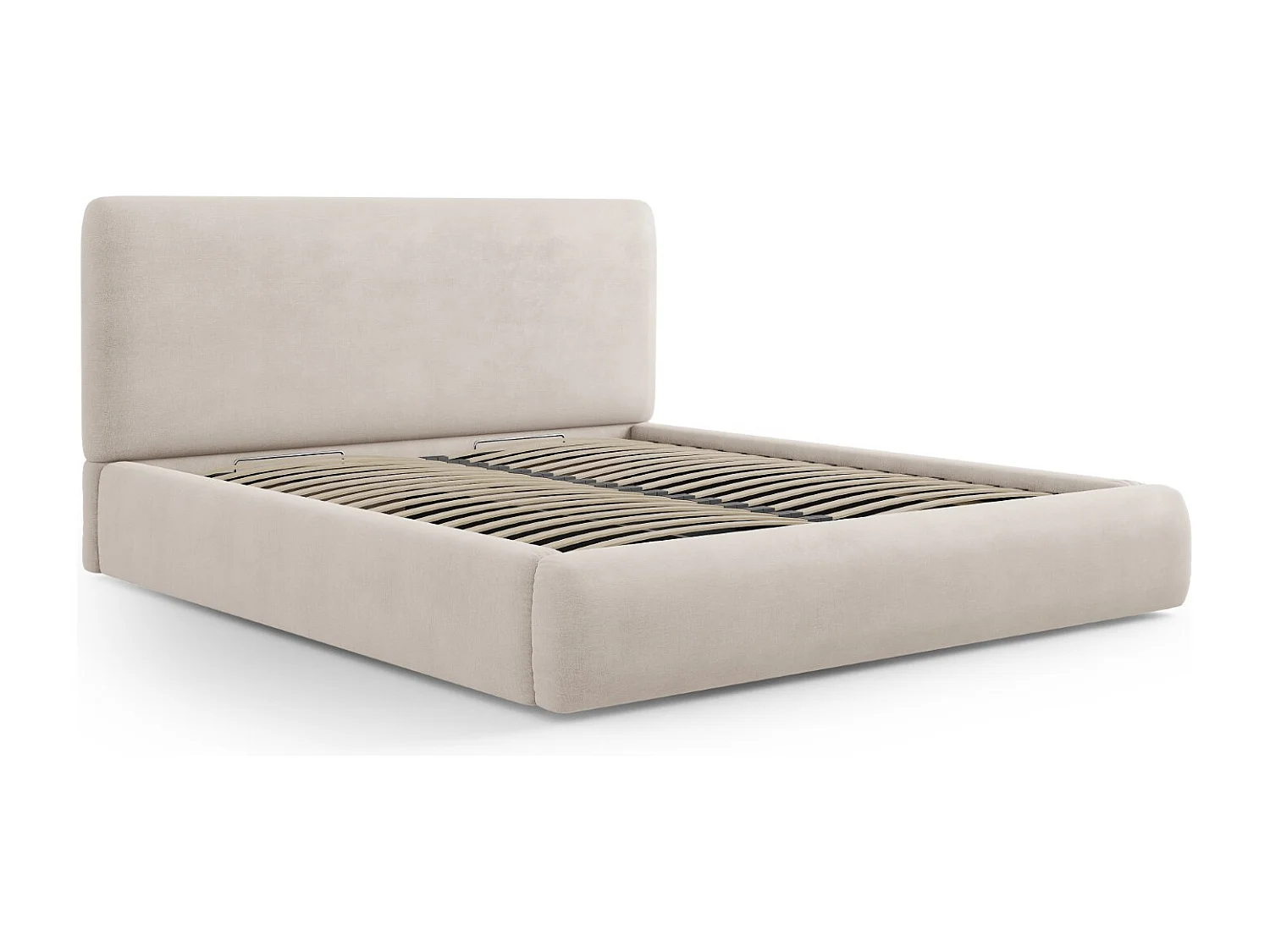 Cosmopolitan Design - Lit coffre avec tête de lit "Colonel" 200x200cm en chenille beige - 220x220x100cm