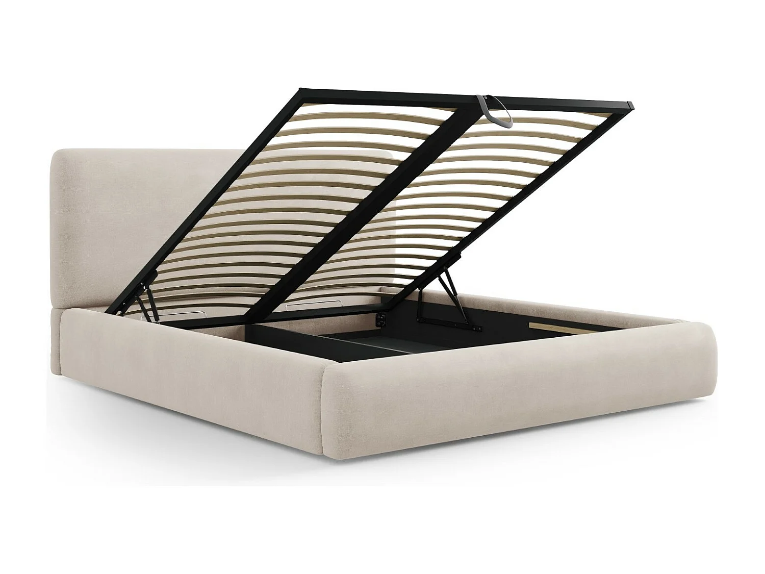 Cosmopolitan Design - Lit coffre avec tête de lit "Colonel" 200x200cm en chenille beige - 220x220x100cm