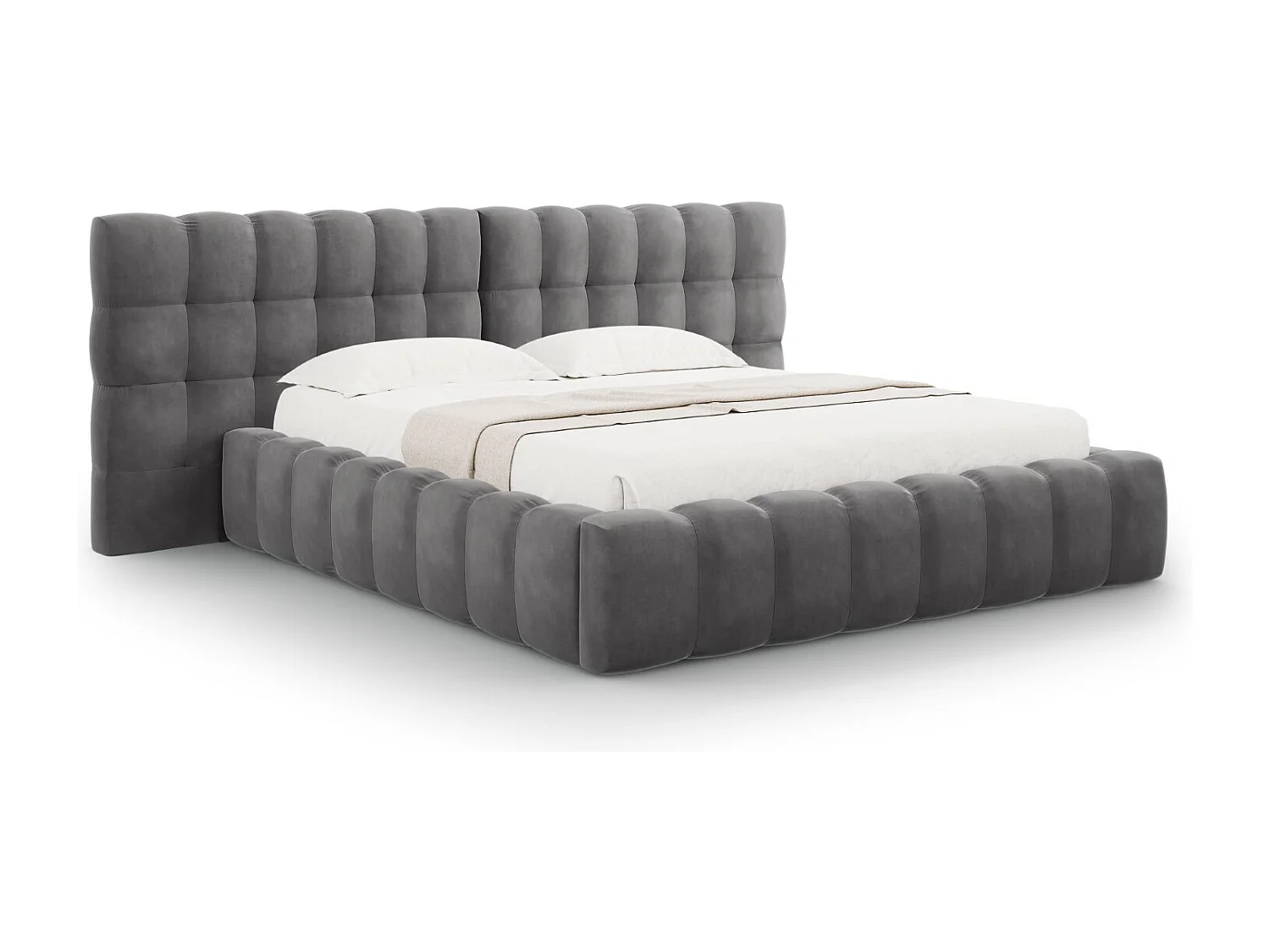 Cosmopolitan Design - Opbergbed met dubbel hoofdbord "Bali" 140x200cm, Flueel, Grijs - 230x200x100cm