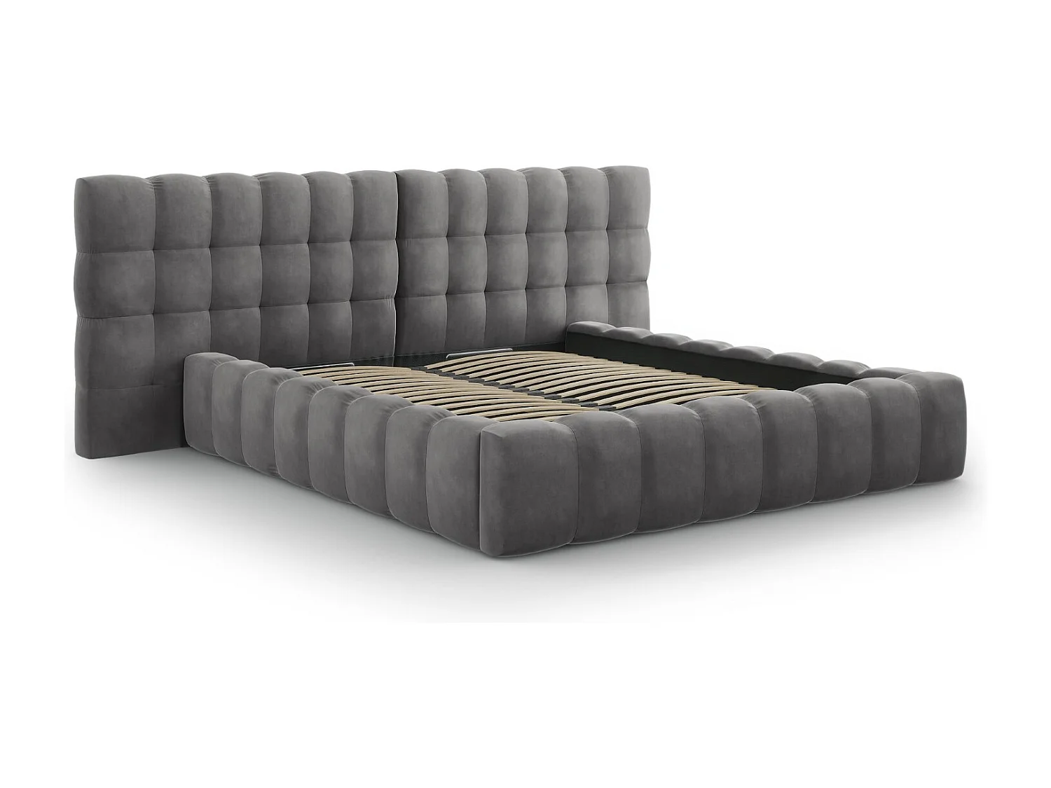 Cosmopolitan Design - Opbergbed met dubbel hoofdbord "Bali" 140x200cm, Flueel, Grijs - 230x200x100cm