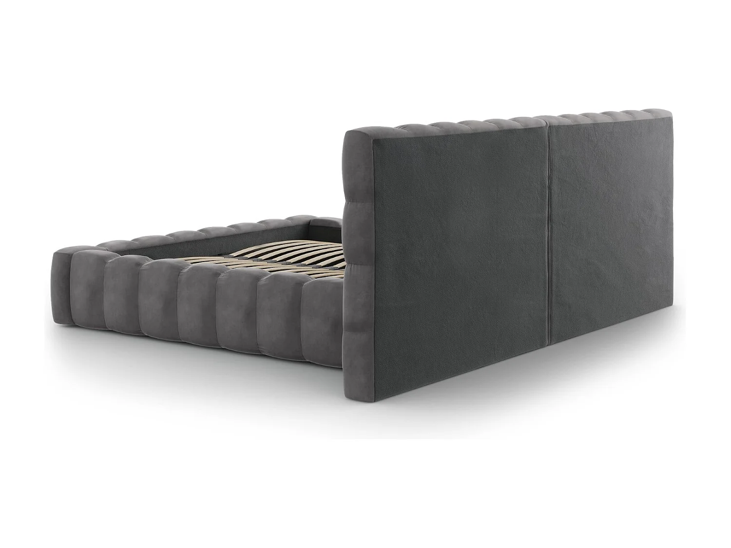 Cosmopolitan Design - Lit coffre avec tête de lit double "Bali" 140x200cm en velours gris - 230x200x100cm