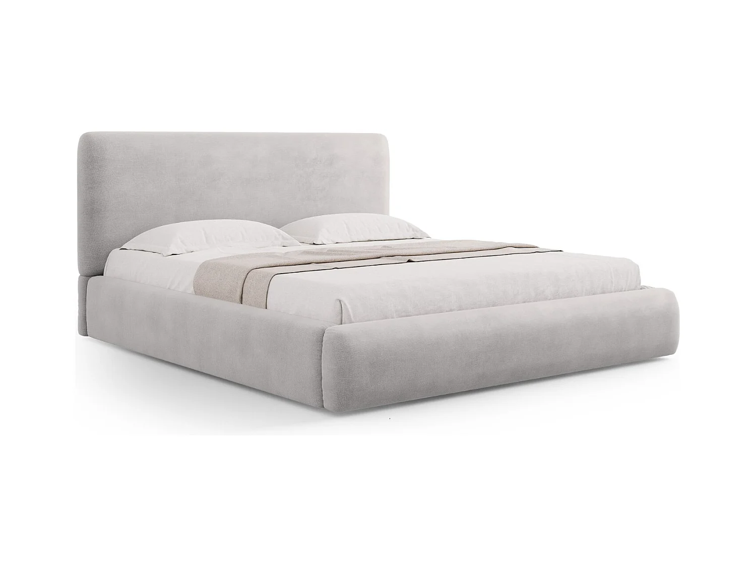 Cosmopolitan Design - Lit coffre avec tête de lit "Colonel" 200x200cm en chenille gris clair - 220x220x100cm