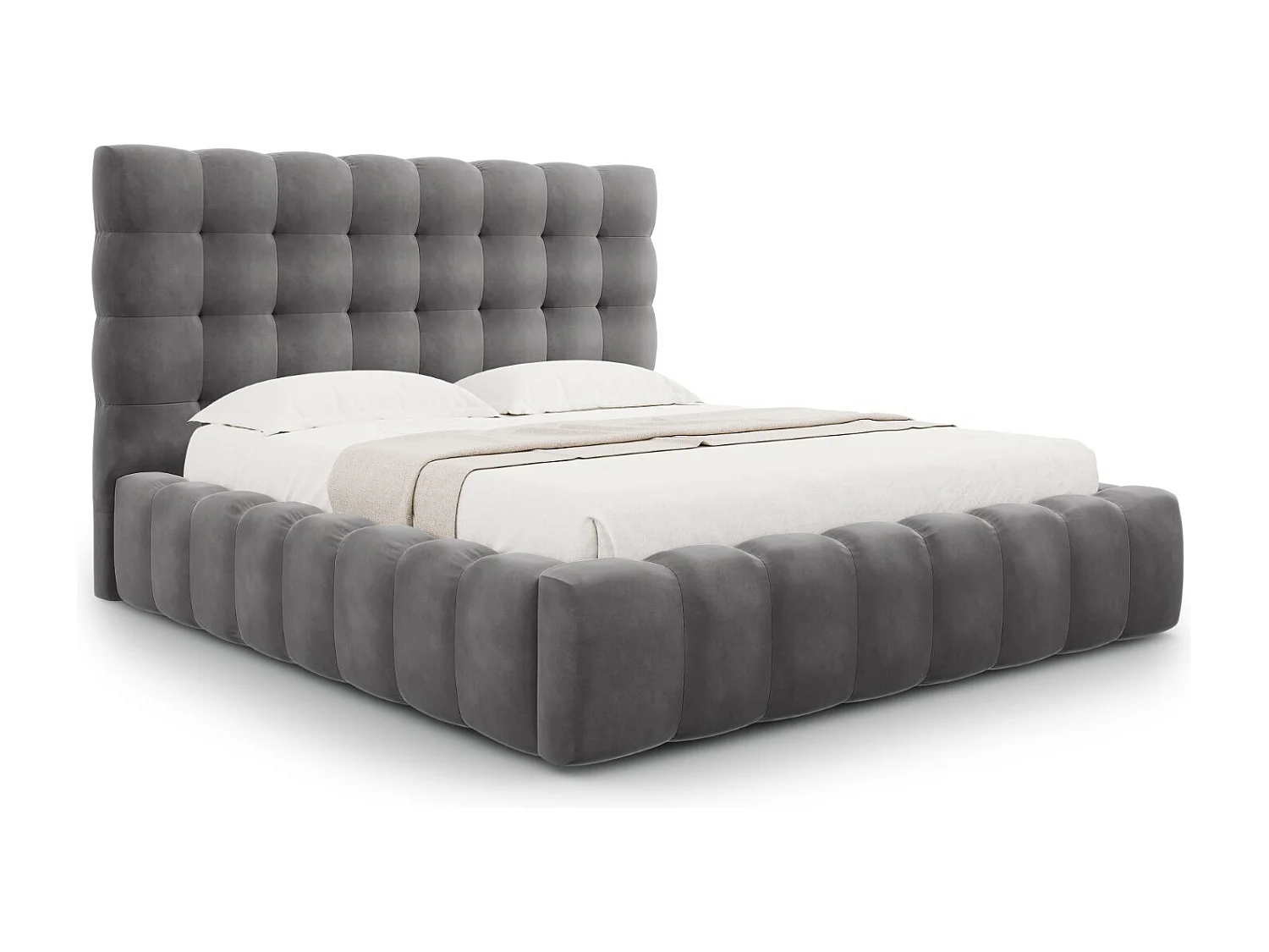 Cosmopolitan Design - Lit coffre avec tête de lit "Bali" 200x200cm en velours gris - 230x225x125cm