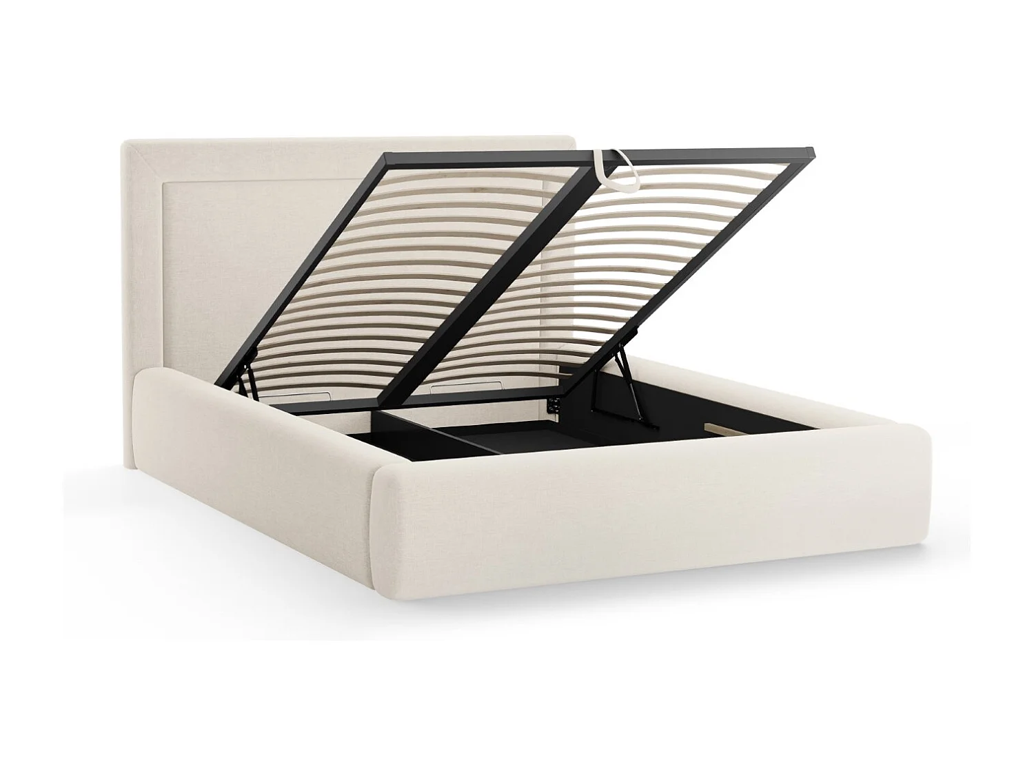 CXL by Christian Lacroix - Lit coffre avec tête de lit "Valerie" 200x200cm en chenille beige clair - 230x225x120cm