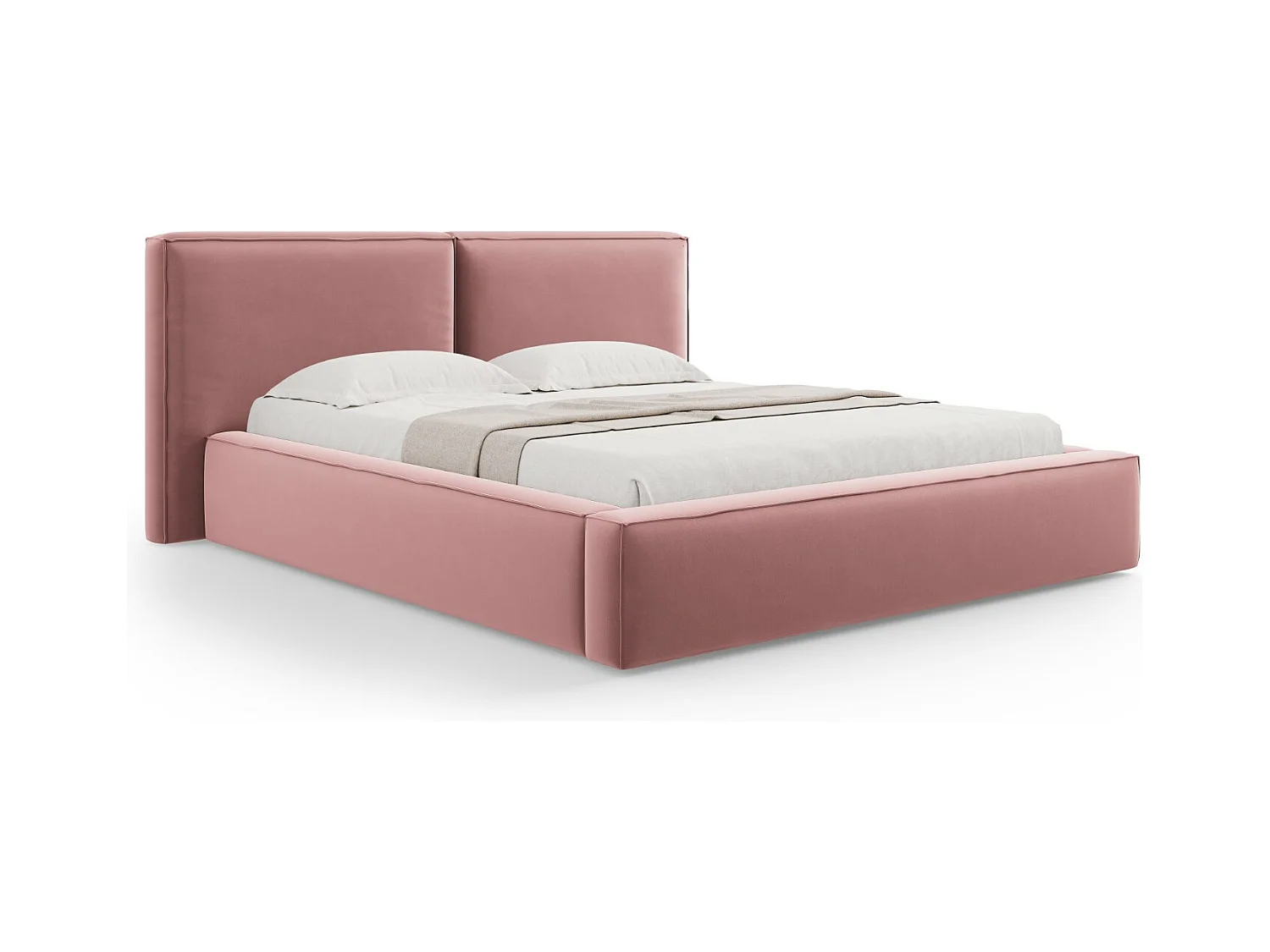 Cosmopolitan Design - Lit coffre avec tête de lit double "Arendal" 140x200cm en velours rose - 228x194x97.5cm