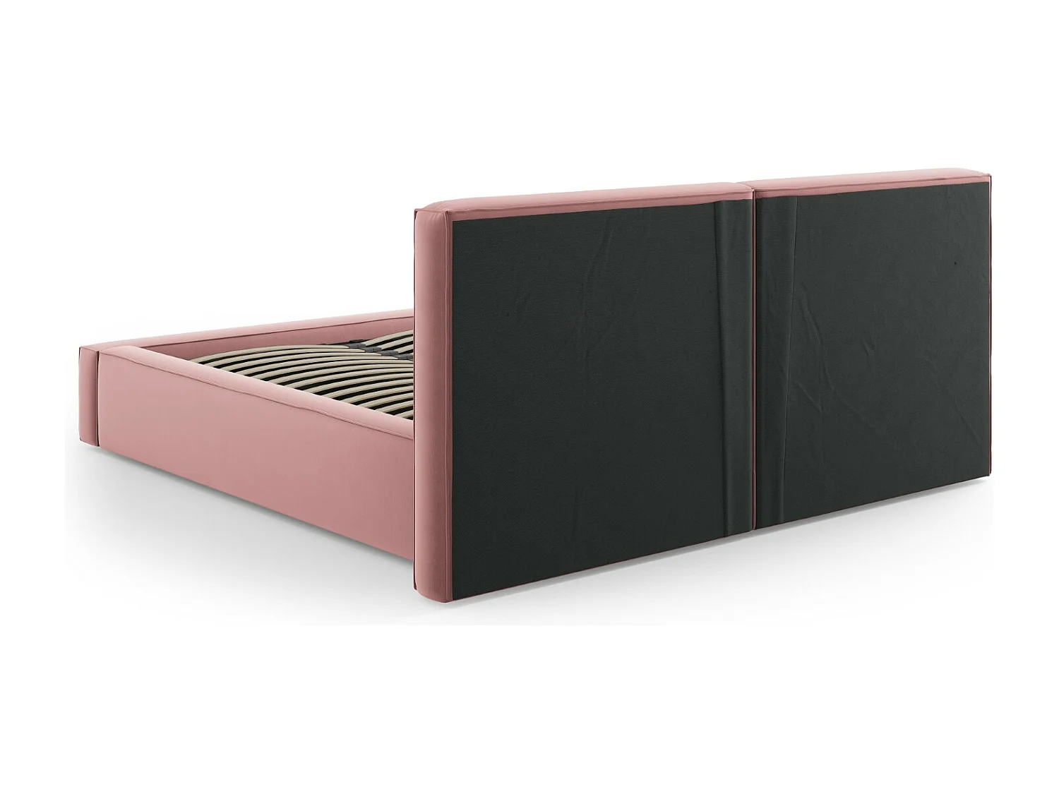 Cosmopolitan Design - Lit coffre avec tête de lit double "Arendal" 140x200cm en velours rose - 228x194x97.5cm