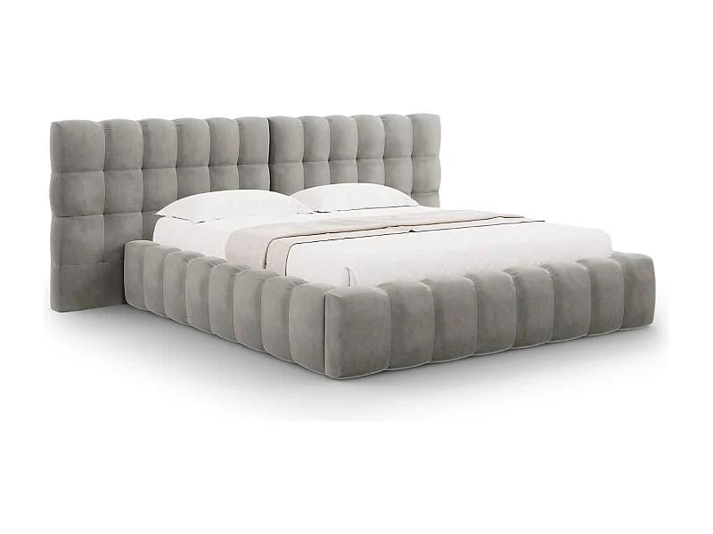 Cosmopolitan Design - Opbergbed met dubbel hoofdbord "Bali" 200x200cm, Flueel, Lichtgrijs - 230x350x100cm