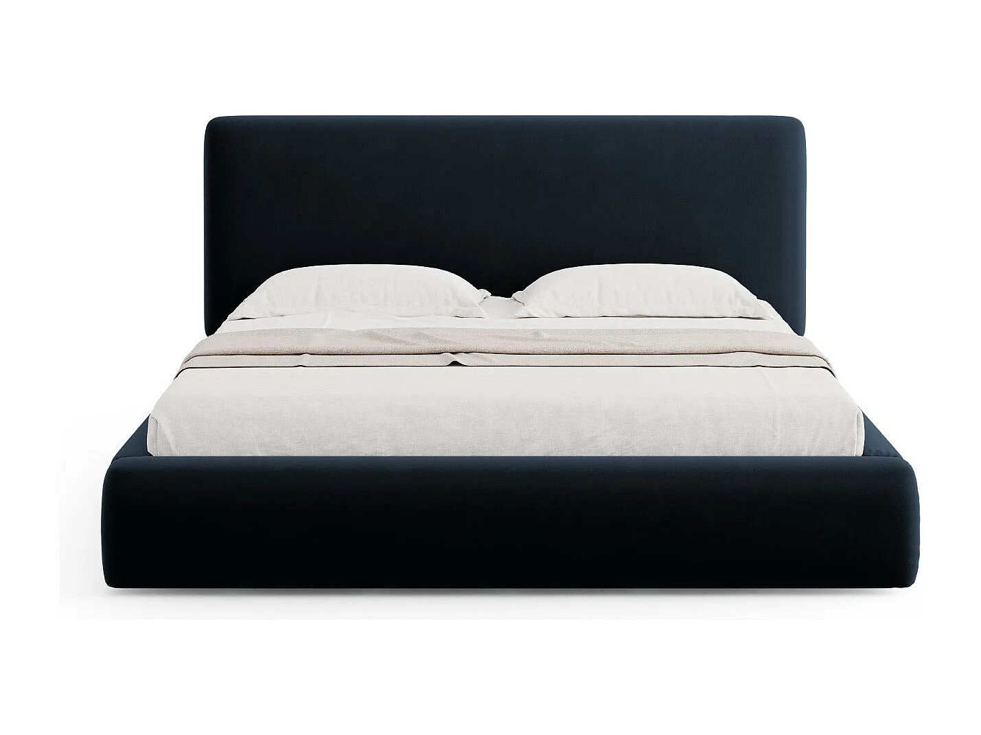 Cosmopolitan Design - Bett mit Bettkasten und Kopfteil "Colonel" 200x200cm aus Samt dunkelblau - 220x220x100cm