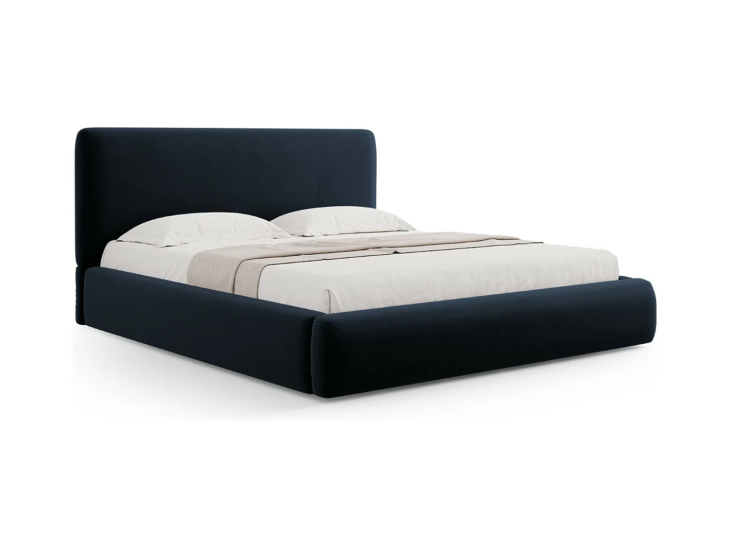 Cosmopolitan Design - Lit coffre avec tête de lit "Colonel" 200x200cm en velours bleu foncé - 220x220x100cm