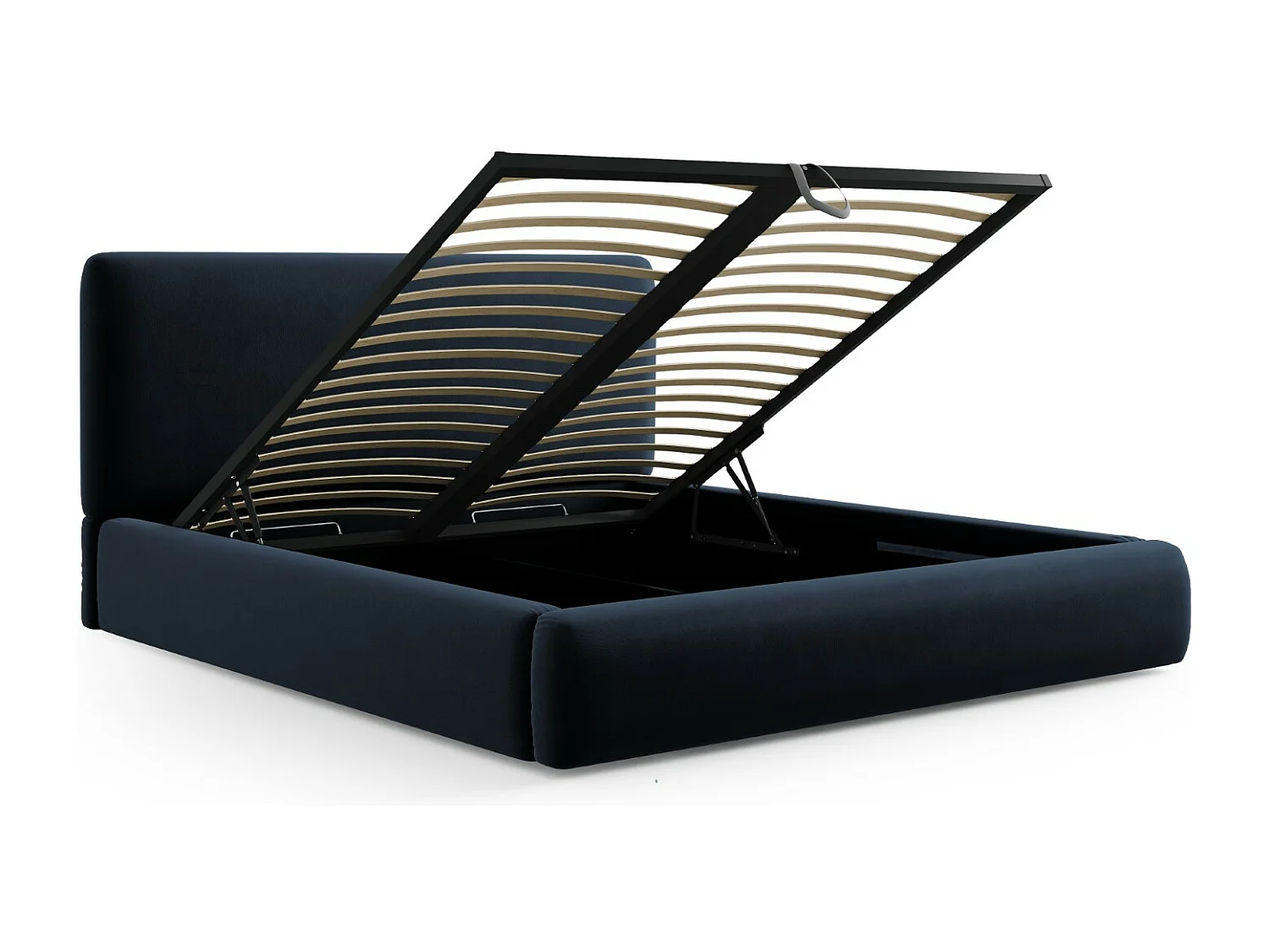 Cosmopolitan Design - Lit coffre avec tête de lit "Colonel" 200x200cm en velours bleu foncé - 220x220x100cm