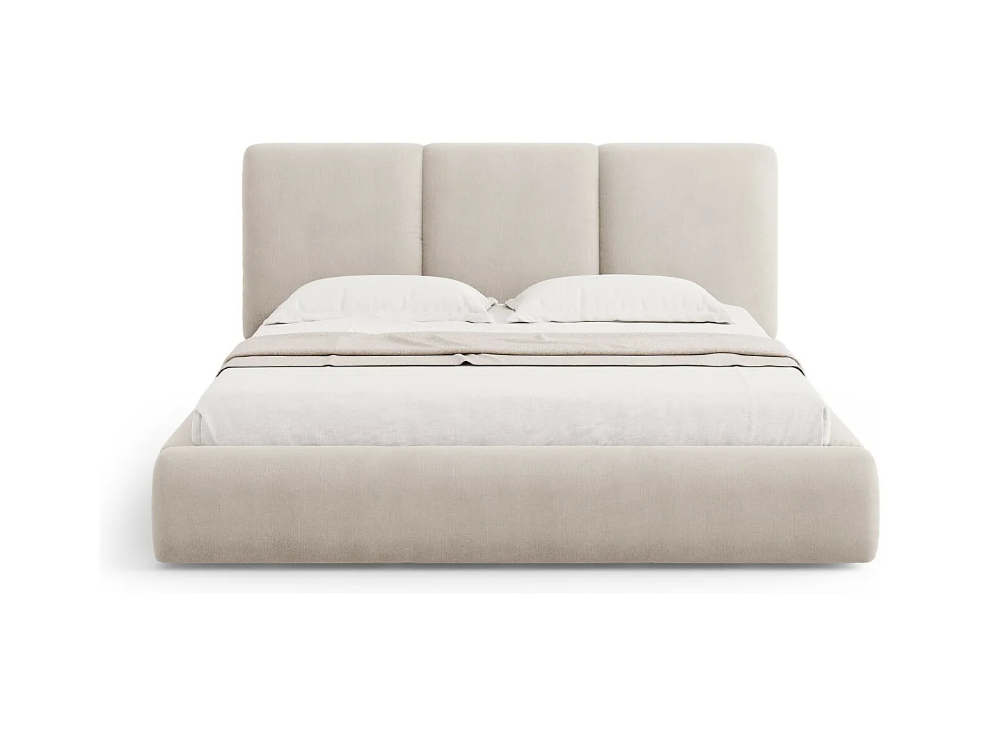 Cosmopolitan Design - Lit coffre avec tête de lit "Nicolas" 180x200cm en chenille beige - 220x200x100cm