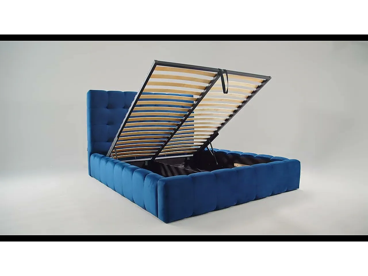 Cosmopolitan Design - Opbergbed met hoofdeinde "Bali" 160x200cm, Flueel, Donkerblauw - 230x185x125cm