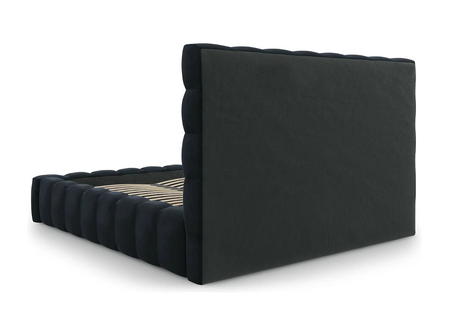 Cosmopolitan Design - Opbergbed met hoofdeinde "Bali" 160x200cm, Flueel, Donkerblauw - 230x185x125cm