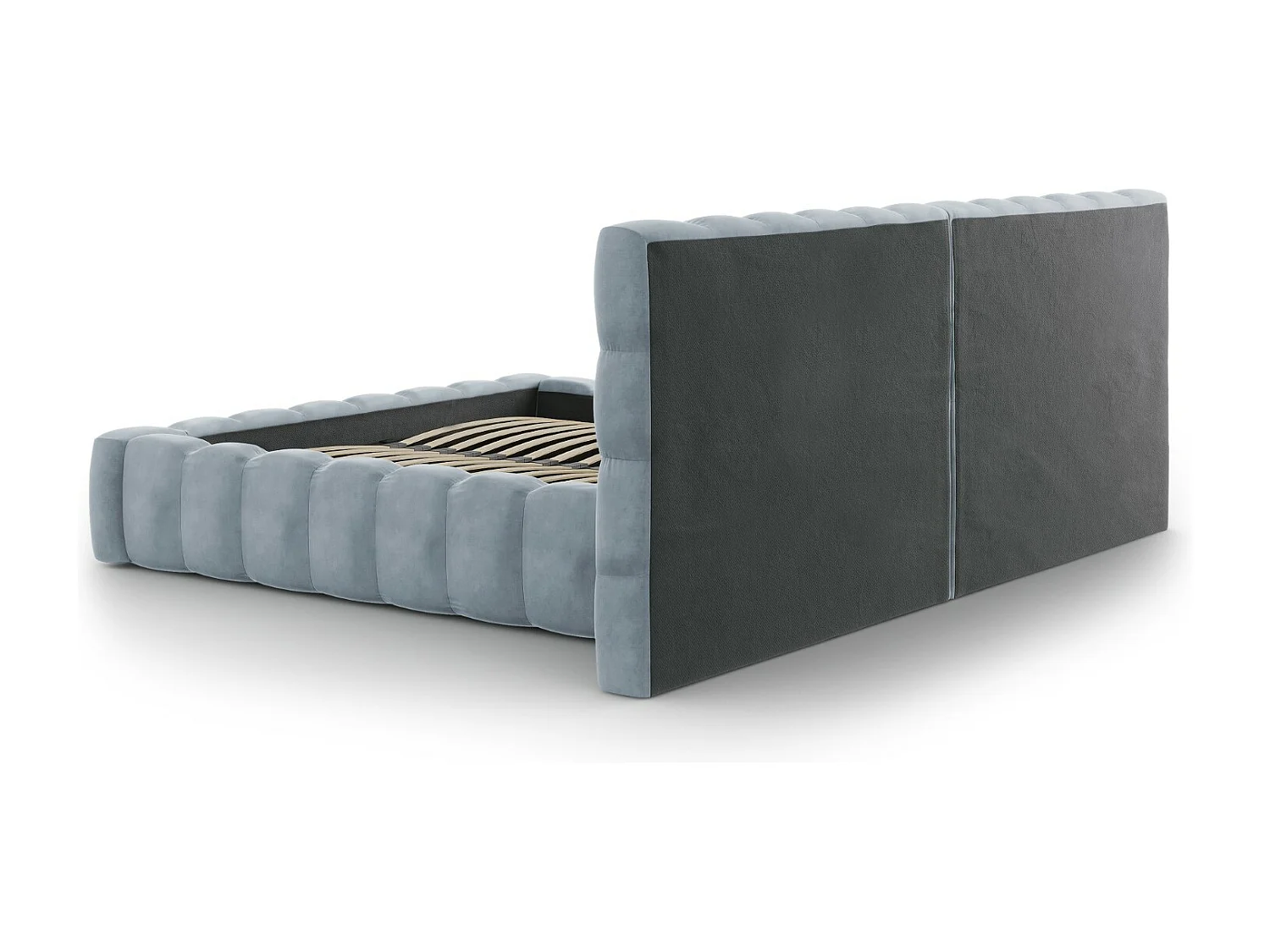 Cosmopolitan Design - Opbergbed met dubbel hoofdbord "Bali" 140x200cm, Flueel, Lichtblauw - 230x200x100cm