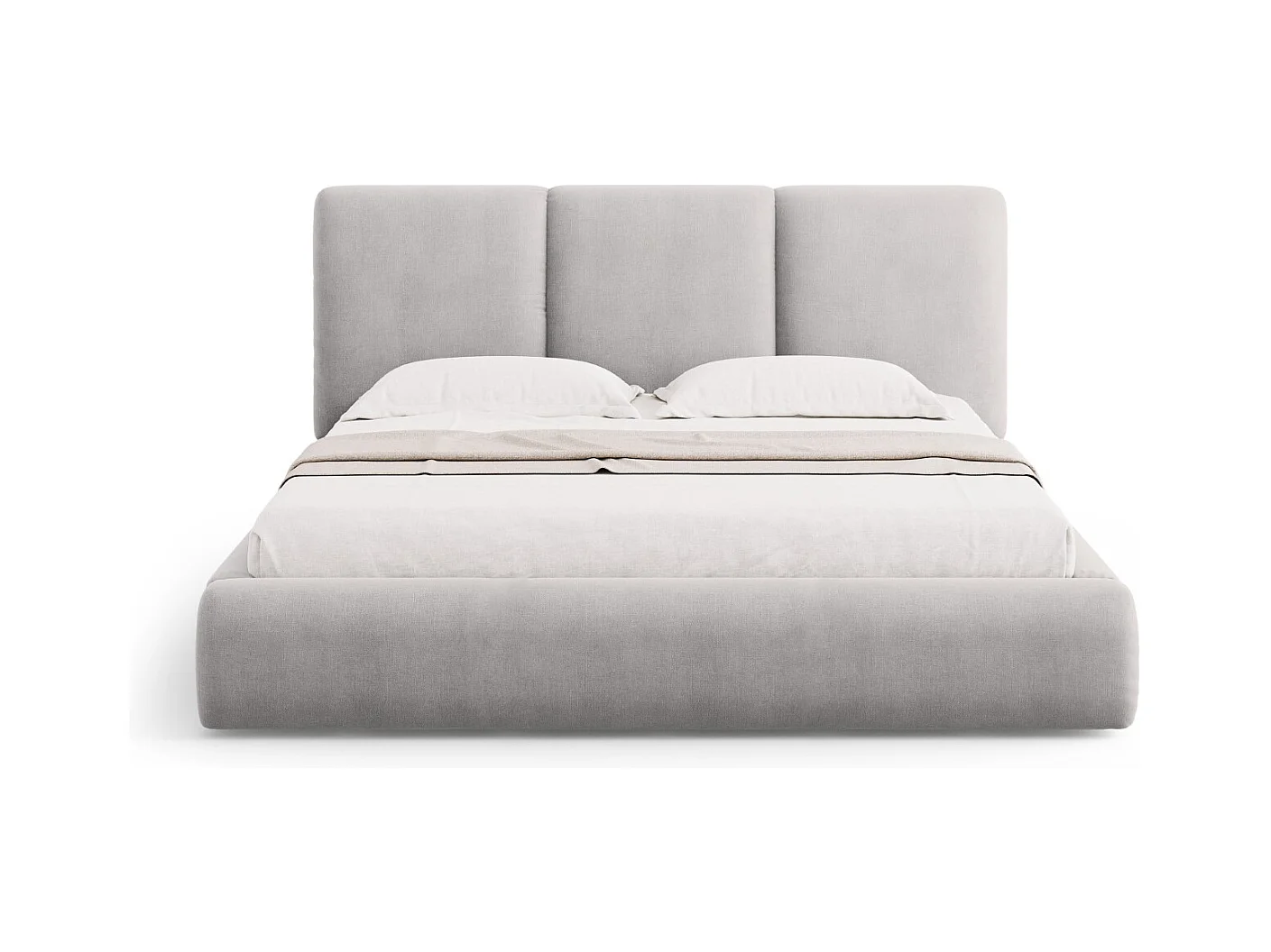Cosmopolitan Design - Lit coffre avec tête de lit "Nicolas" 140x200cm en chenille gris clair - 220x160x100cm