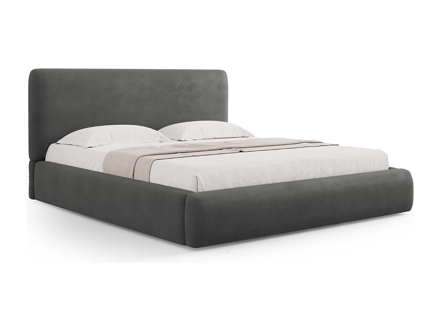 Cosmopolitan Design - Bett mit Bettkasten und Kopfteil "Colonel" 200x200cm aus Chenille-Stoff dunkelgrau - 220x220x100cm