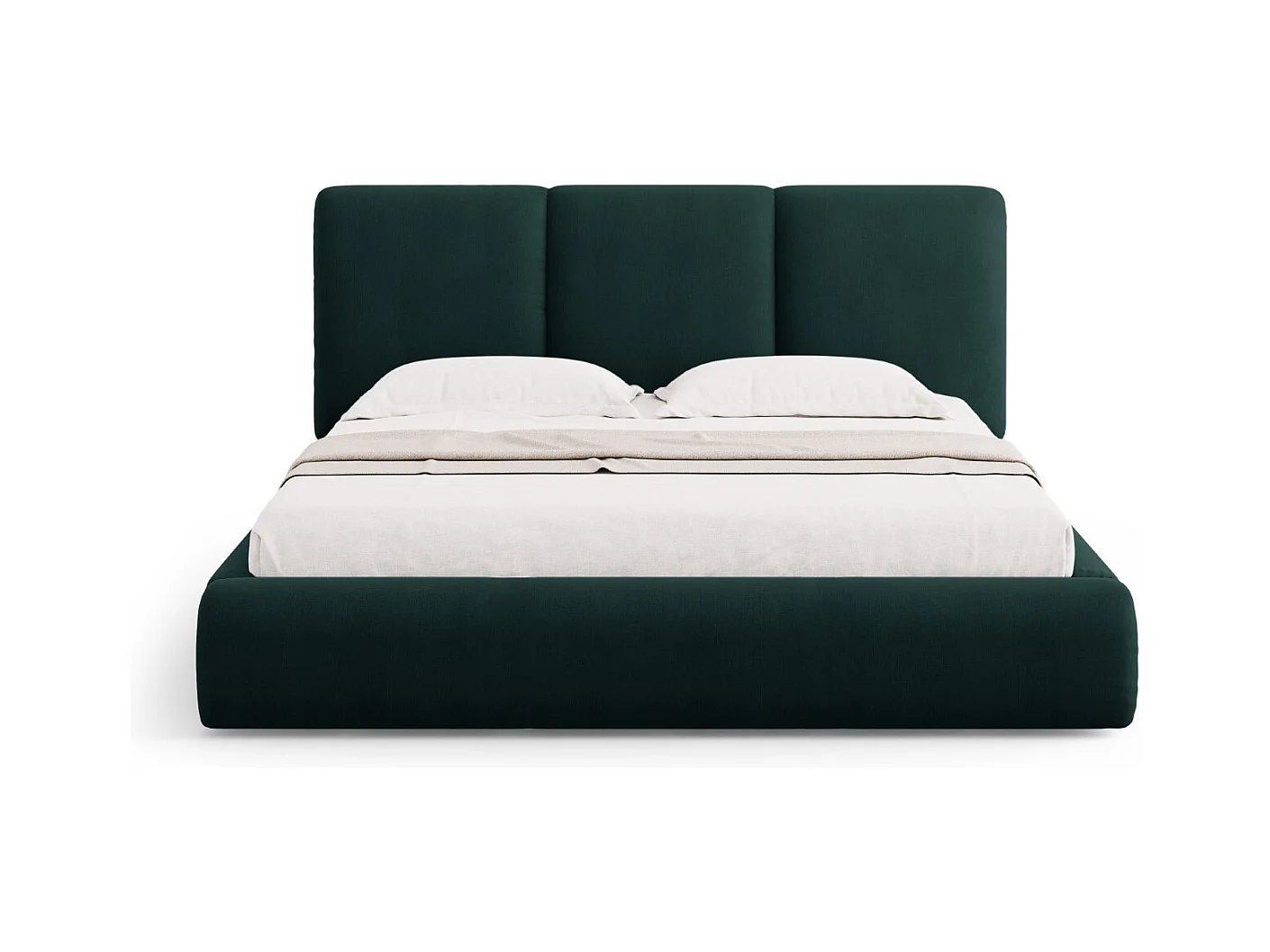 Cosmopolitan Design - Lit coffre avec tête de lit "Nicolas" 140x200cm en chenille vert bouteille - 220x160x100cm