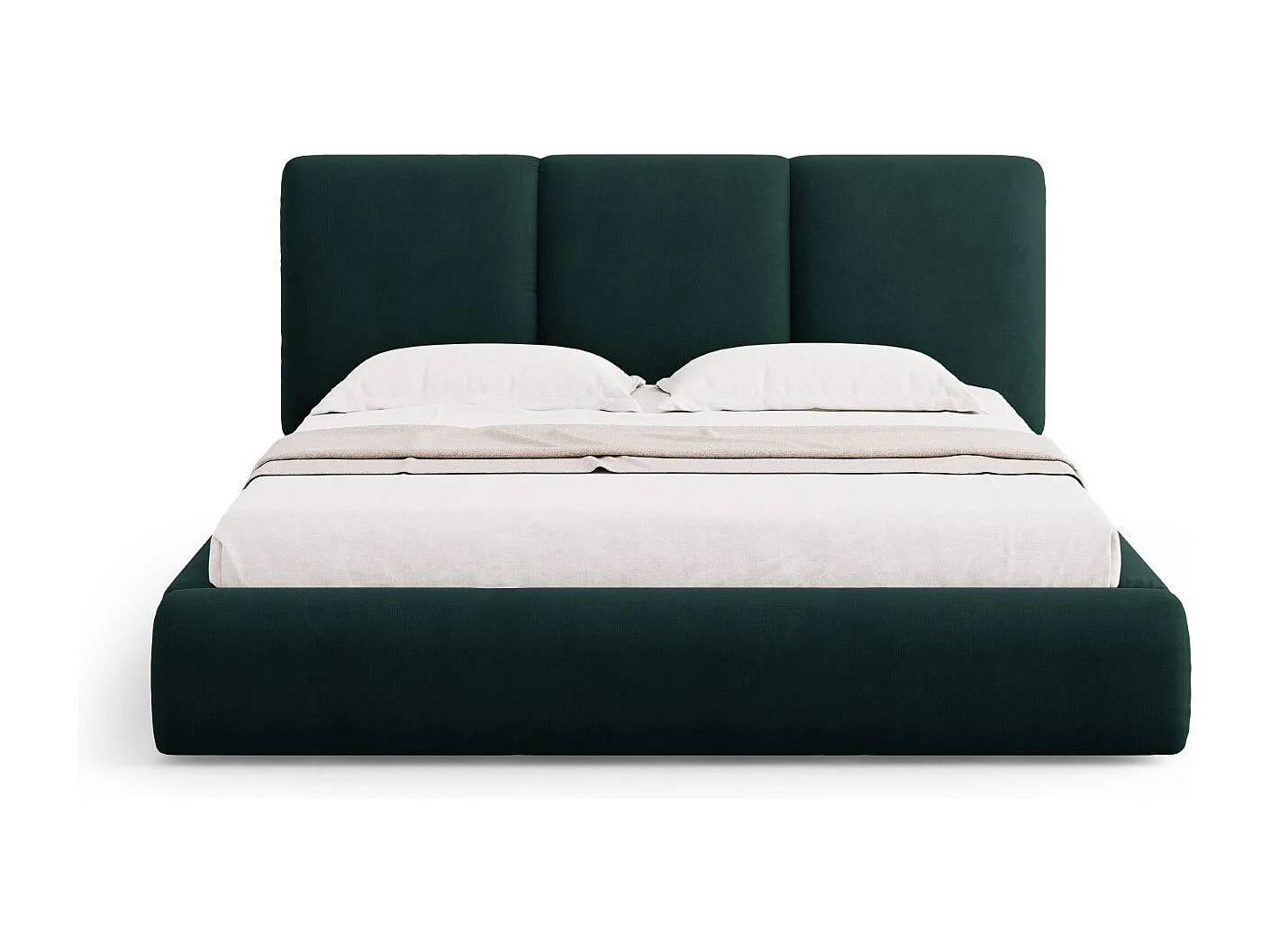 Cosmopolitan Design - Cama con cabecero y baúl "Nicolas" 140x200cm de tejido chenilla verde botella - 220x160x100cm