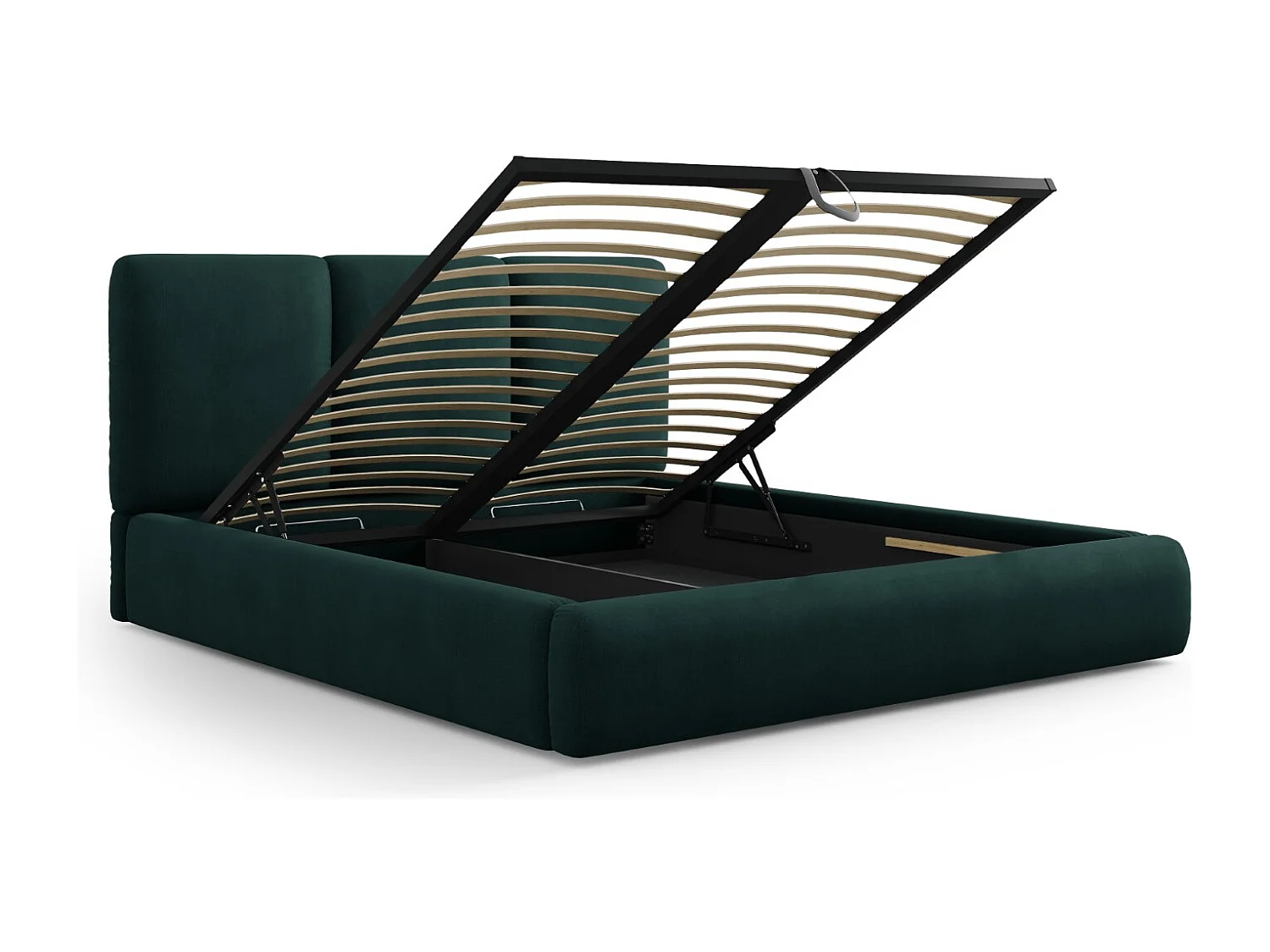 Cosmopolitan Design - Cama con cabecero y baúl "Nicolas" 140x200cm de tejido chenilla verde botella - 220x160x100cm