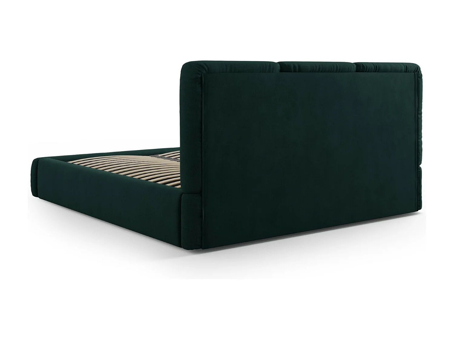 Cosmopolitan Design - Cama con cabecero y baúl "Nicolas" 140x200cm de tejido chenilla verde botella - 220x160x100cm