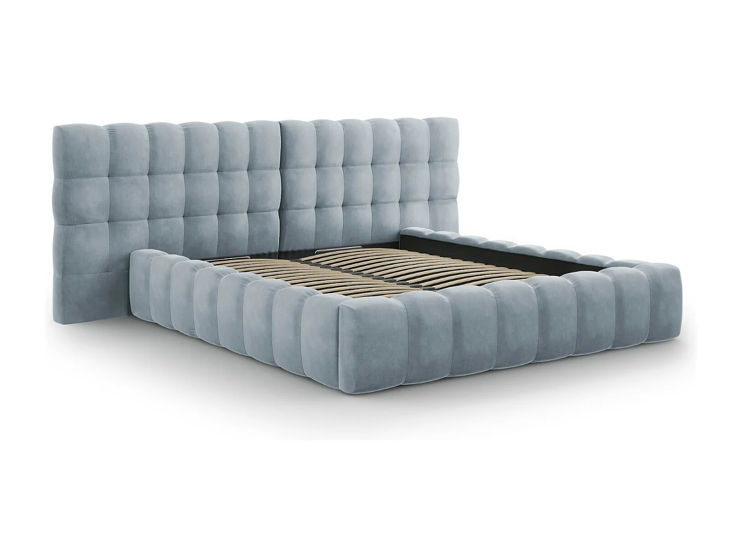 Cosmopolitan Design - Opbergbed met dubbel hoofdbord "Bali" 160x200cm, Flueel, Lichtblauw - 230x250x100cm