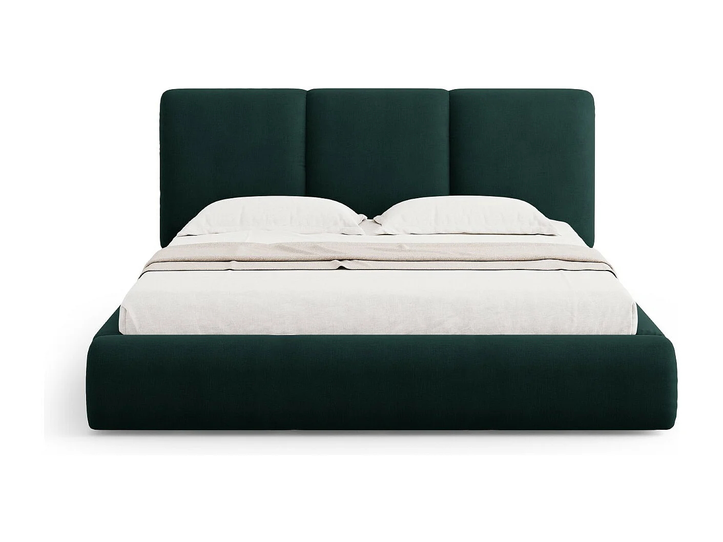 Cosmopolitan Design - Cama con cabecero y baúl "Nicolas" 160x200cm de tejido chenilla verde botella - 220x180x100cm