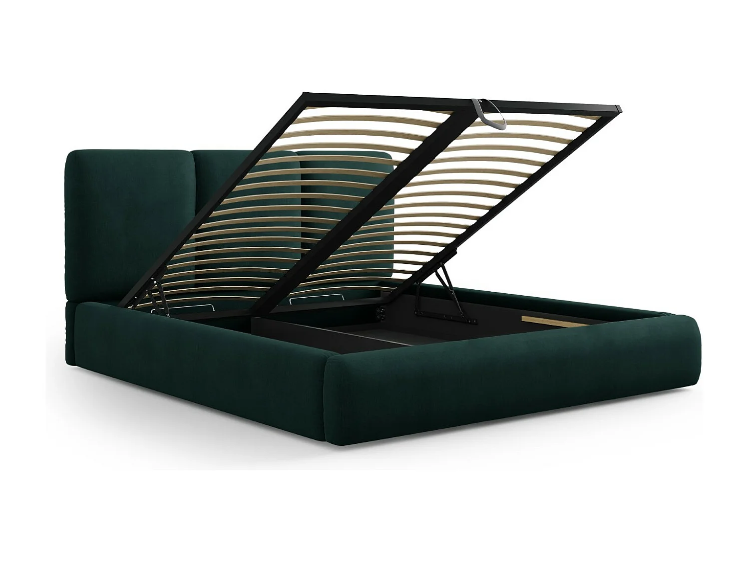 Cosmopolitan Design - Cama con cabecero y baúl "Nicolas" 160x200cm de tejido chenilla verde botella - 220x180x100cm