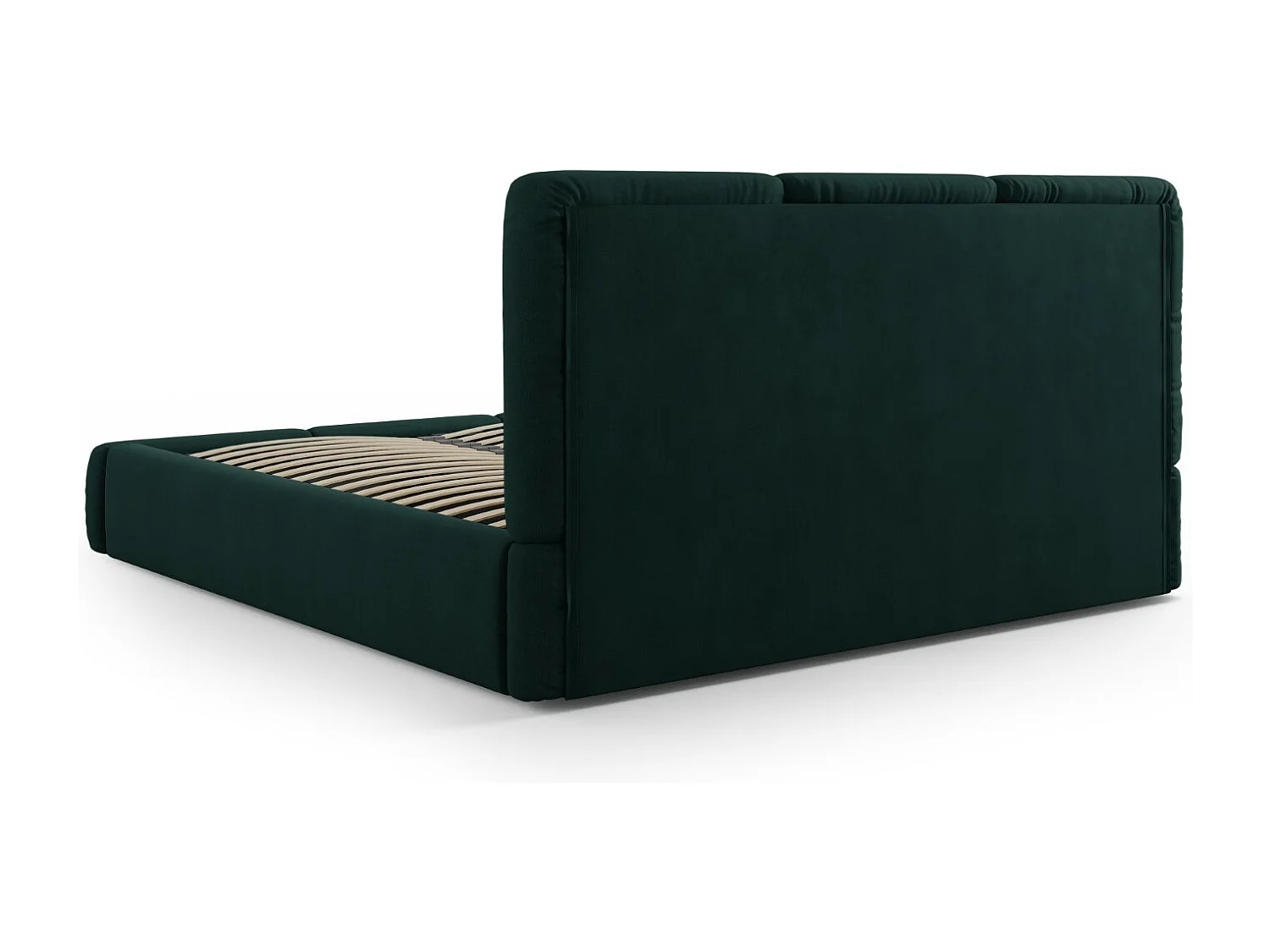 Cosmopolitan Design - Cama con cabecero y baúl "Nicolas" 160x200cm de tejido chenilla verde botella - 220x180x100cm