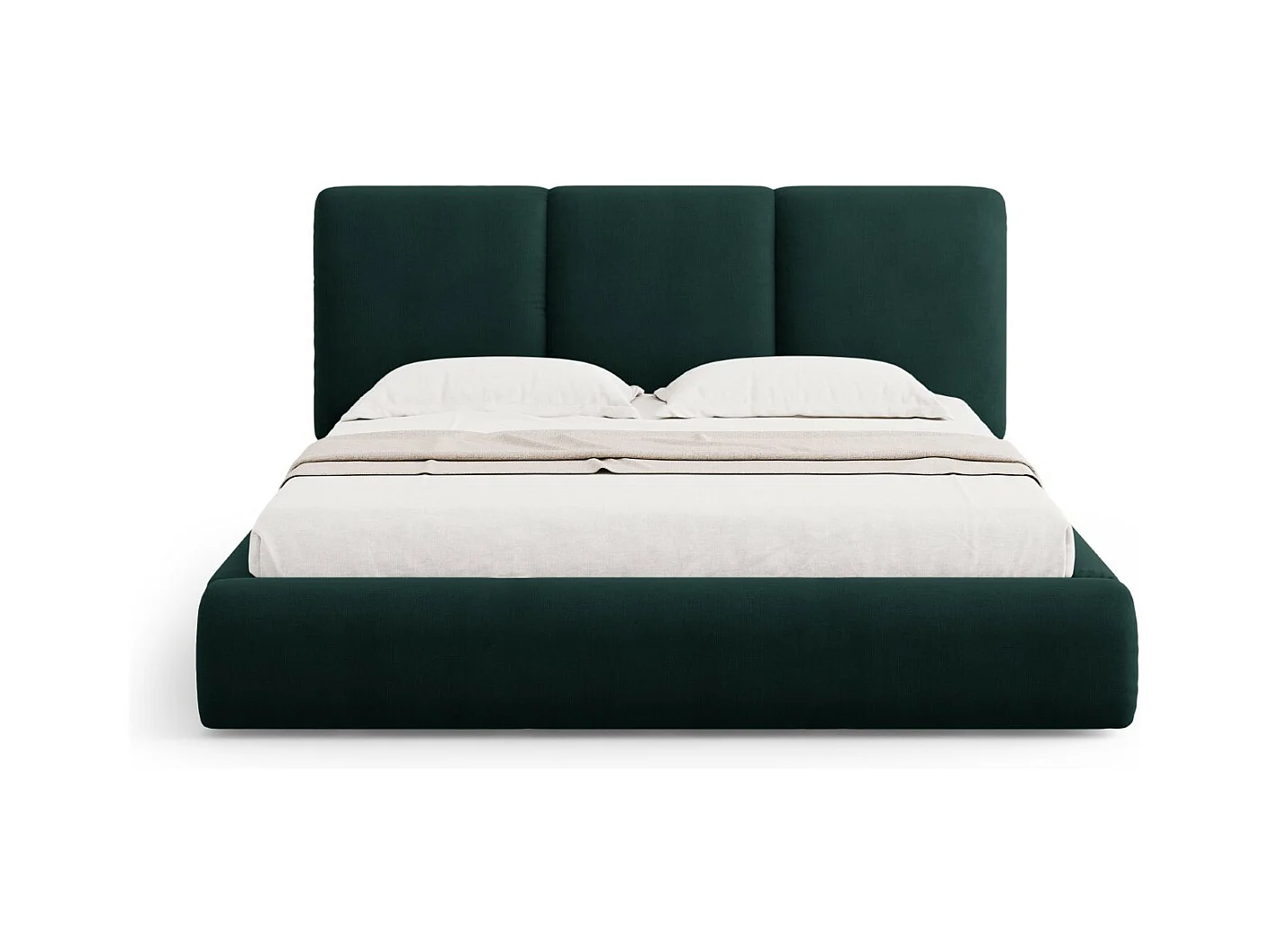 Cosmopolitan Design - Lit coffre avec tête de lit "Nicolas" 160x200cm en chenille vert bouteille - 220x180x100cm