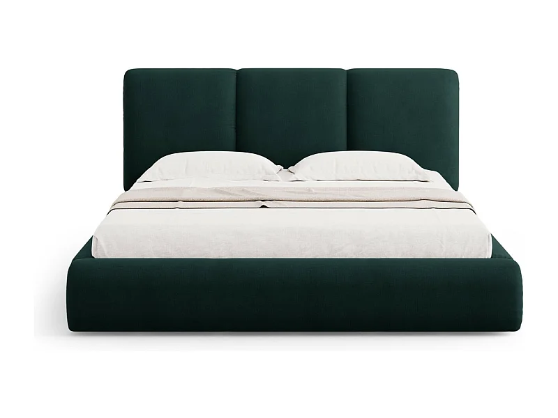 Cosmopolitan Design - Lit coffre avec tête de lit "Nicolas" 160x200cm en chenille vert bouteille - 220x180x100cm
